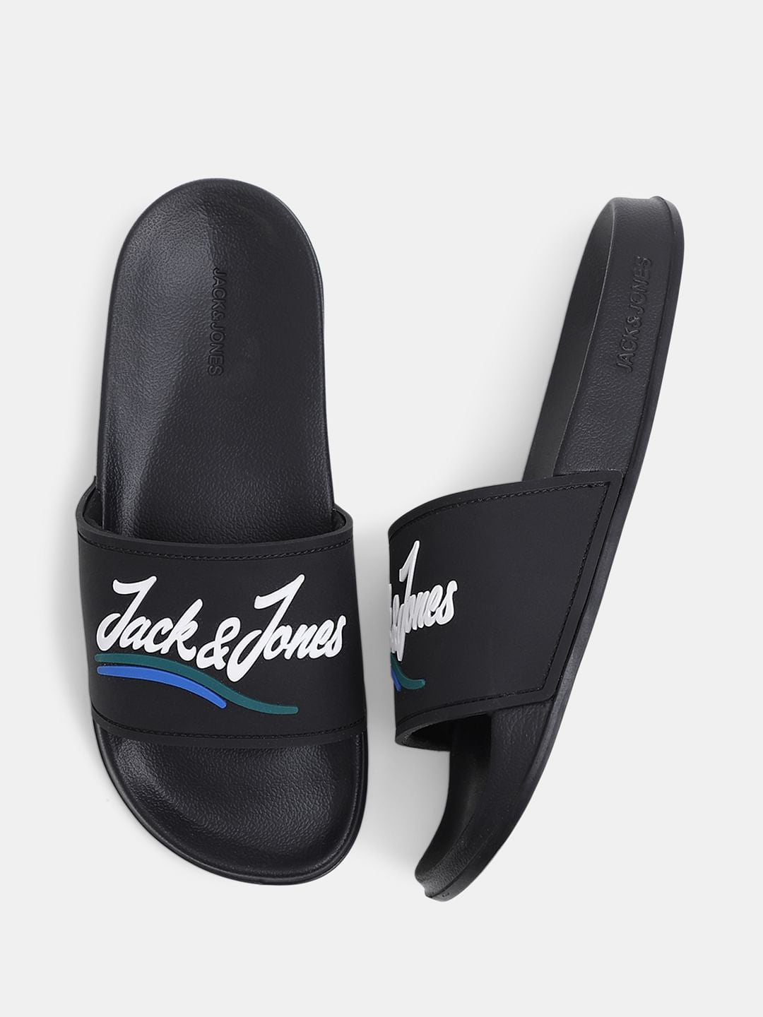 Black Cursive Logo Pool Sliders