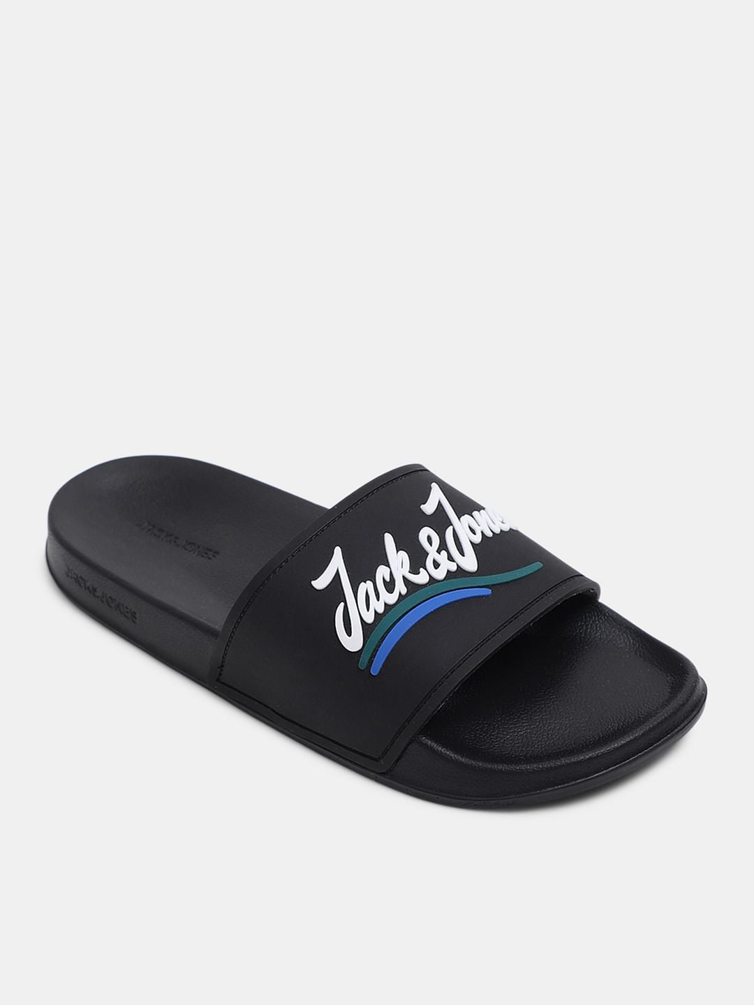 Black Cursive Logo Pool Sliders