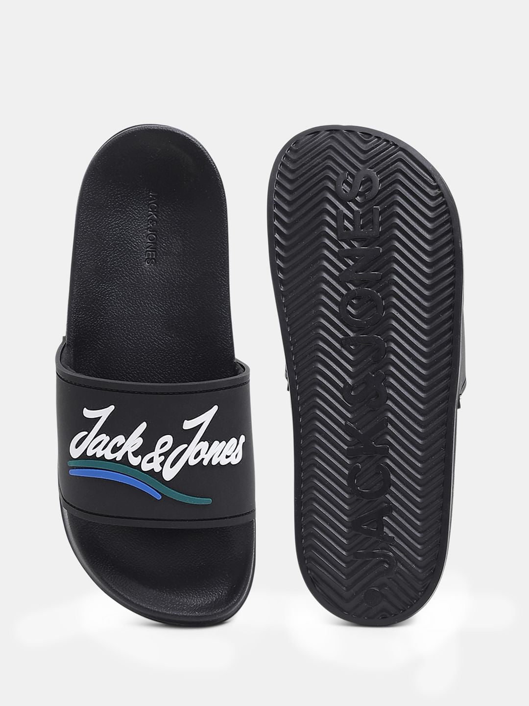Black Cursive Logo Pool Sliders