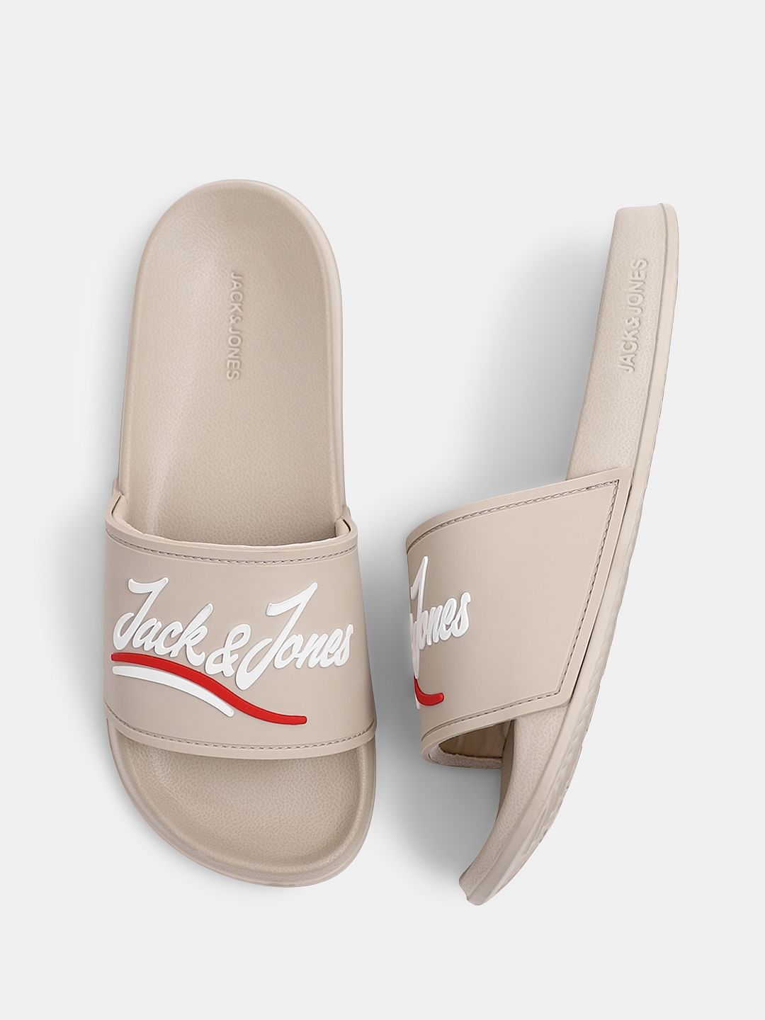 Beige Cursive Logo Pool Sliders