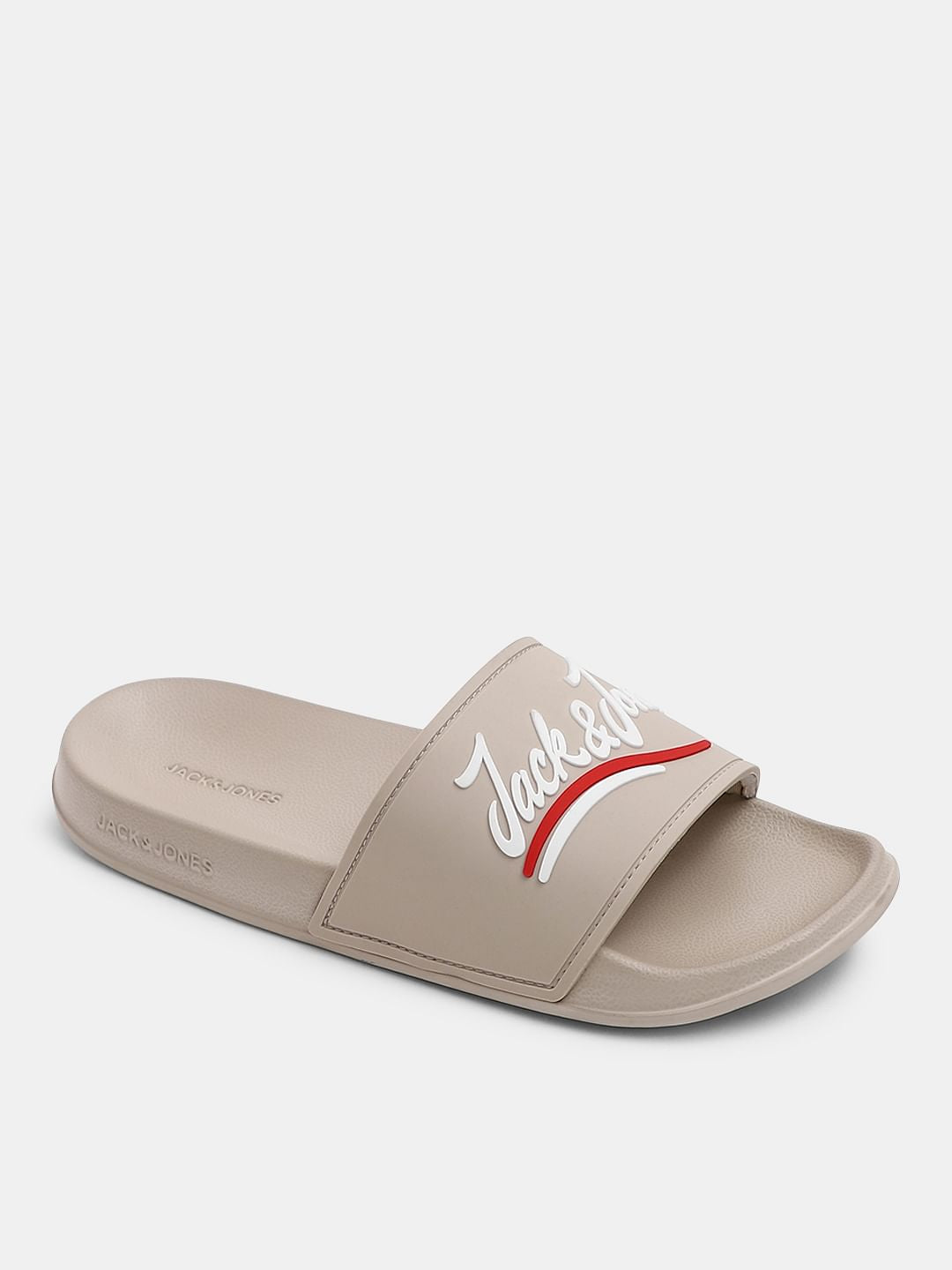 Beige Cursive Logo Pool Sliders