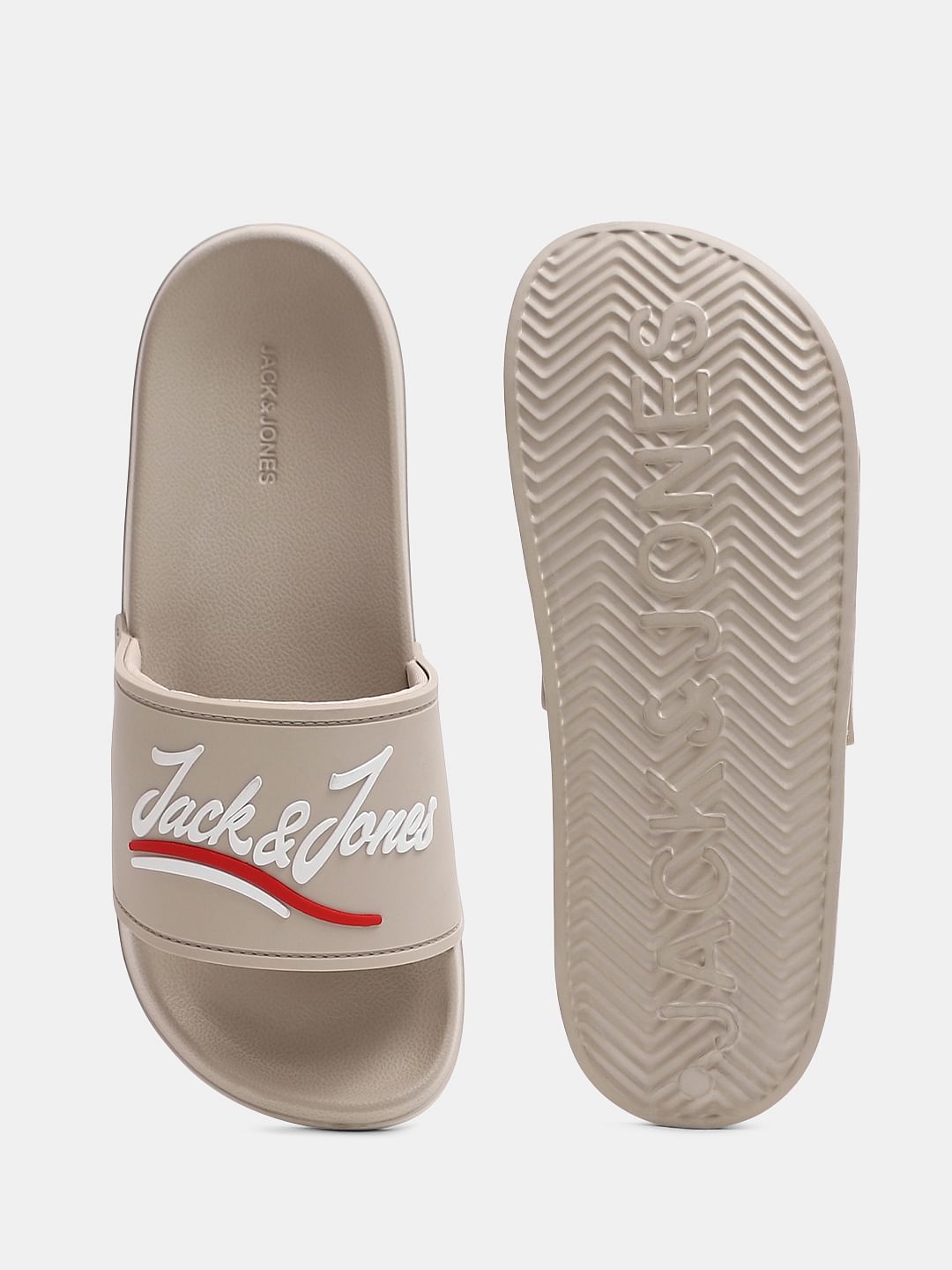 Beige Cursive Logo Pool Sliders