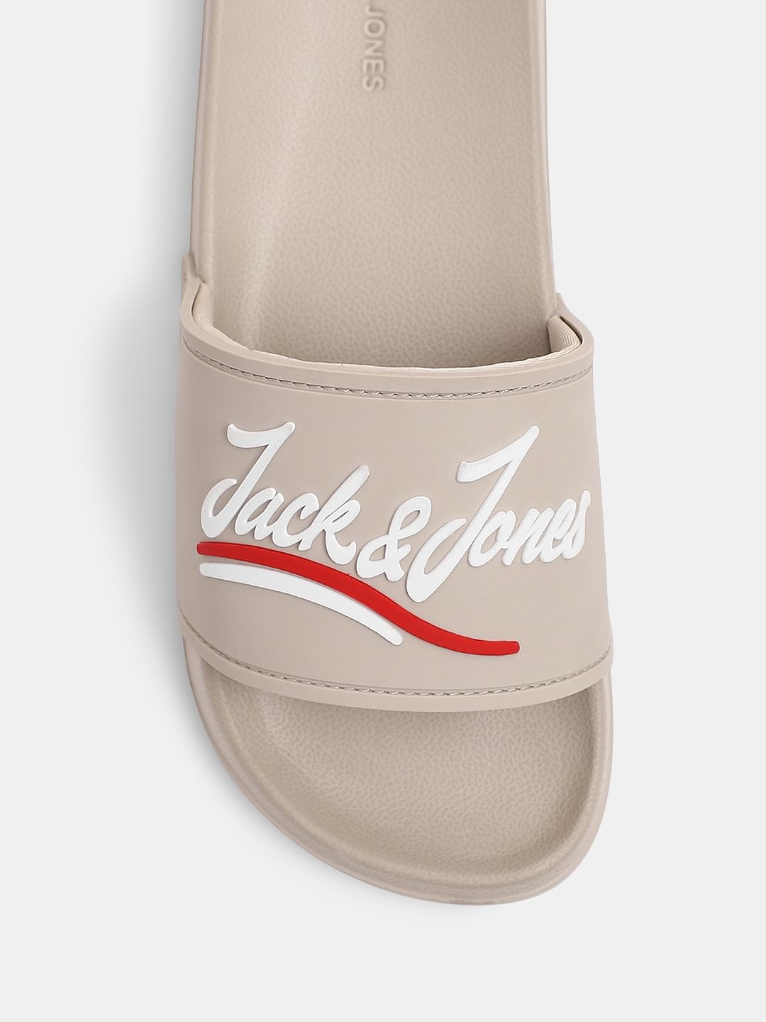 Beige Cursive Logo Pool Sliders