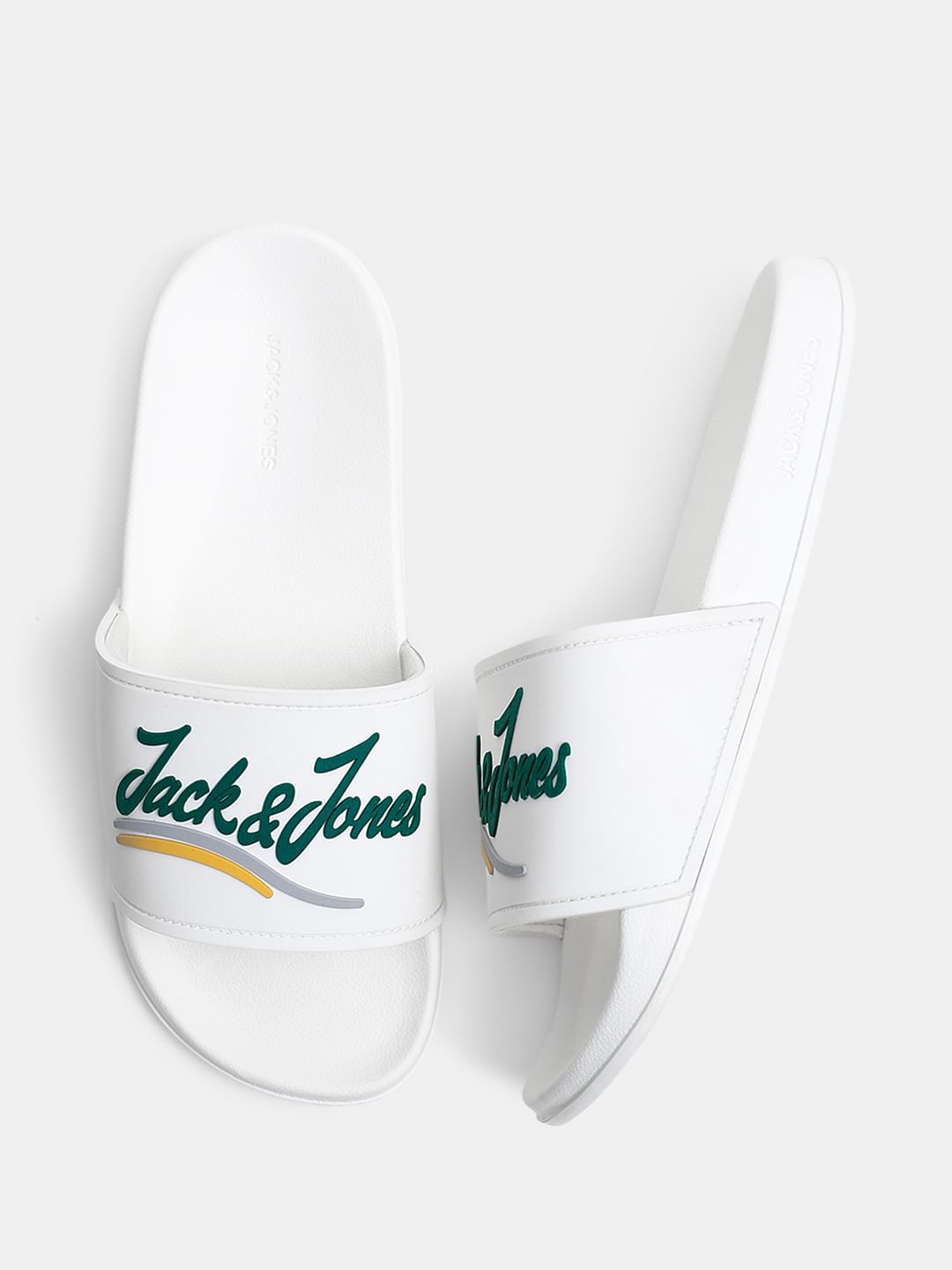 White Cursive Logo Pool Sliders