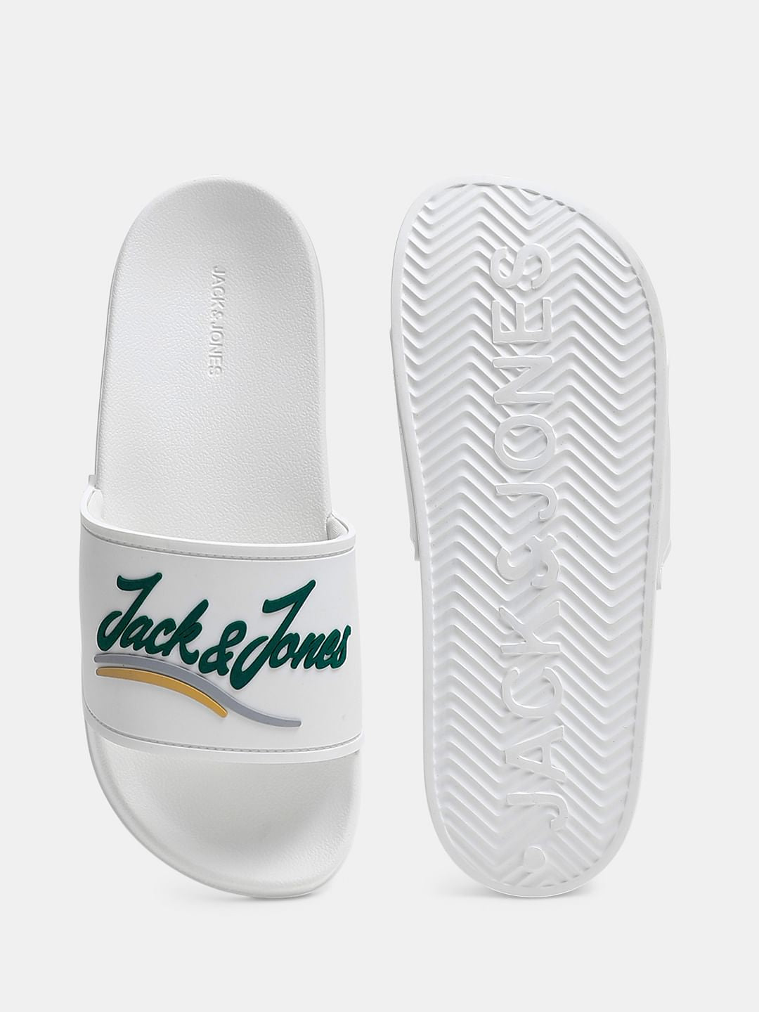 White Cursive Logo Pool Sliders
