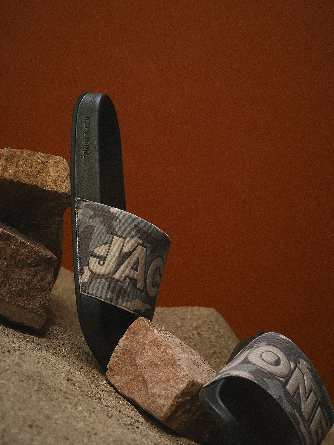 Green Camo Embroidered Logo Pool Sliders