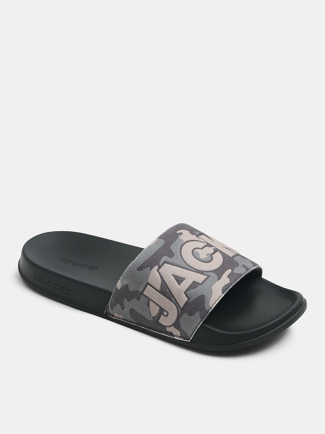 Green Camo Embroidered Logo Pool Sliders