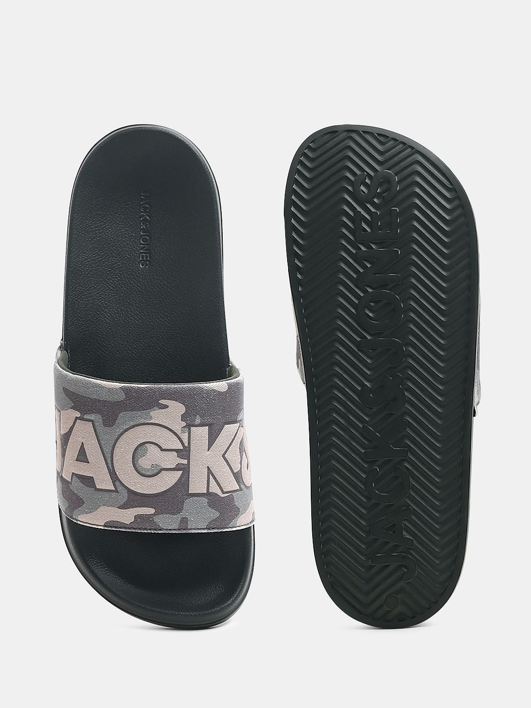 Green Camo Embroidered Logo Pool Sliders