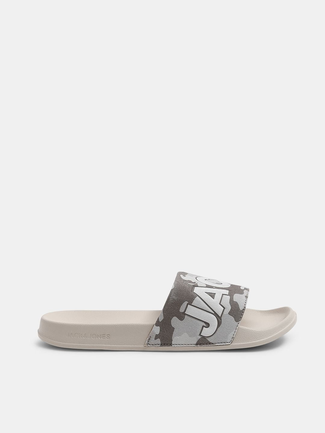 Beige Camo Embroidered Logo Pool Sliders