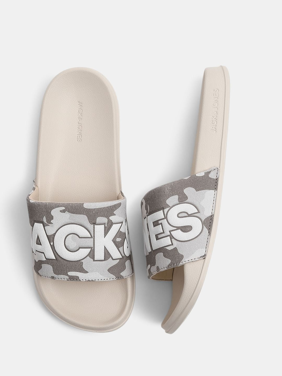 Beige Camo Embroidered Logo Pool Sliders