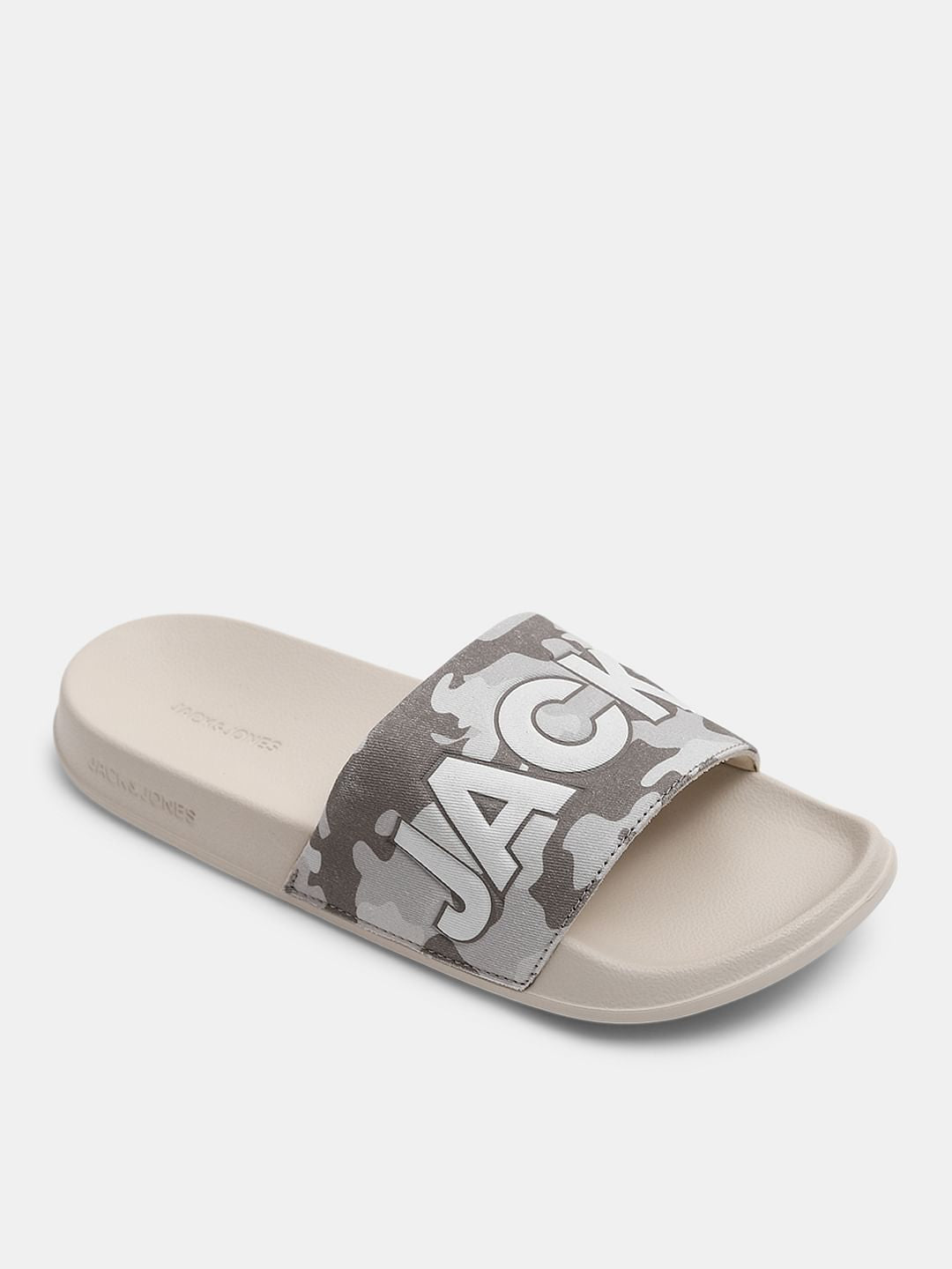 Beige Camo Embroidered Logo Pool Sliders
