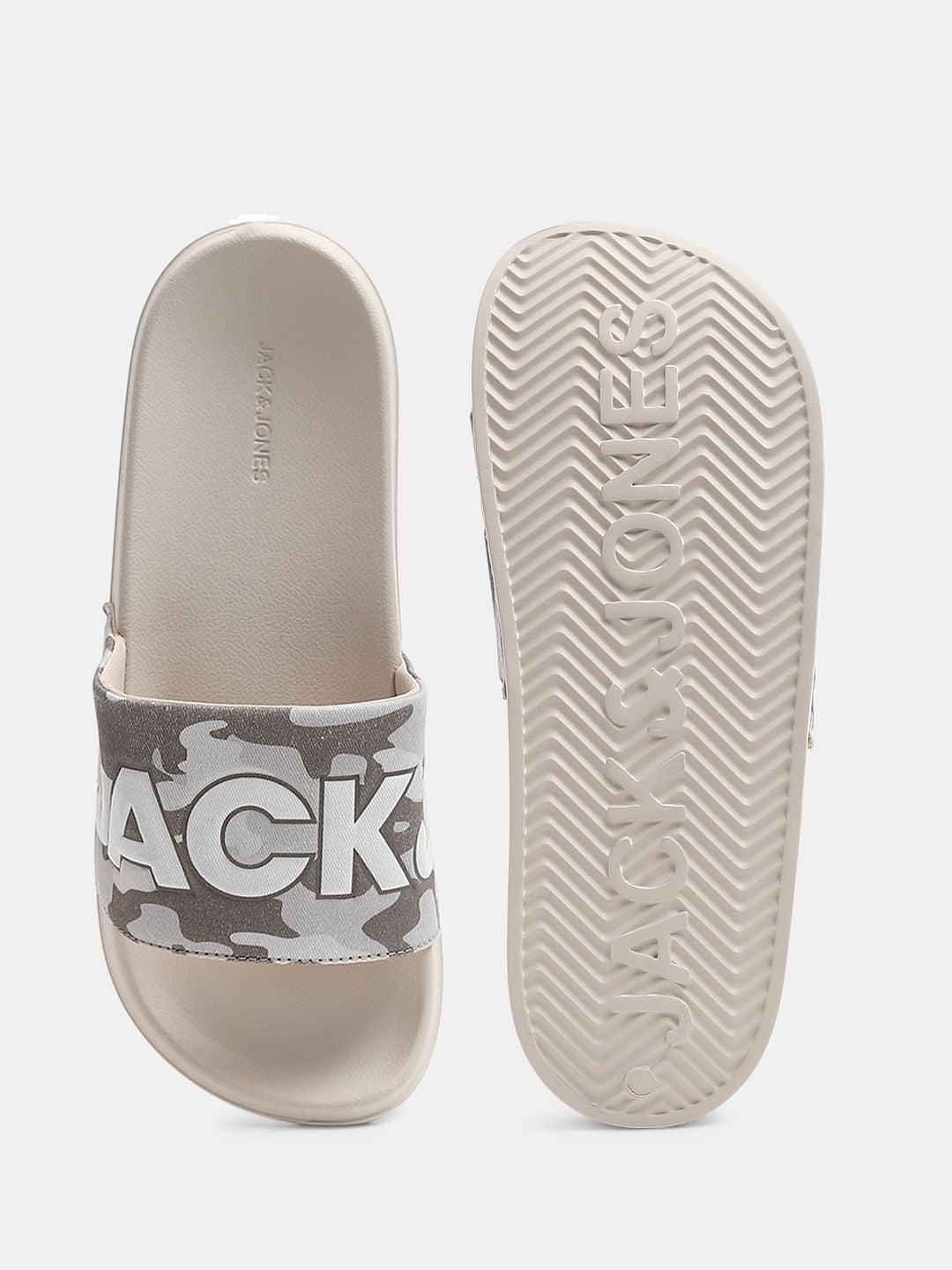 Beige Camo Embroidered Logo Pool Sliders
