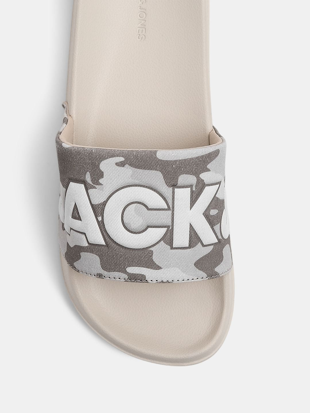 Beige Camo Embroidered Logo Pool Sliders