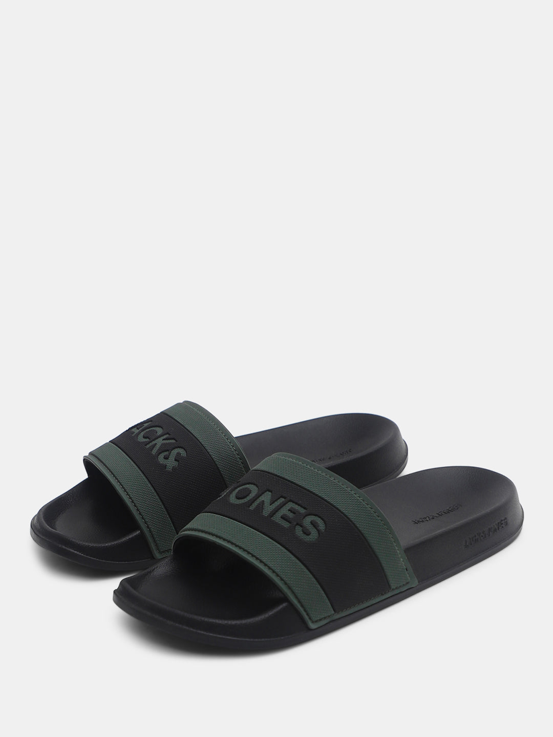 Black Logo Print Pool Sliders