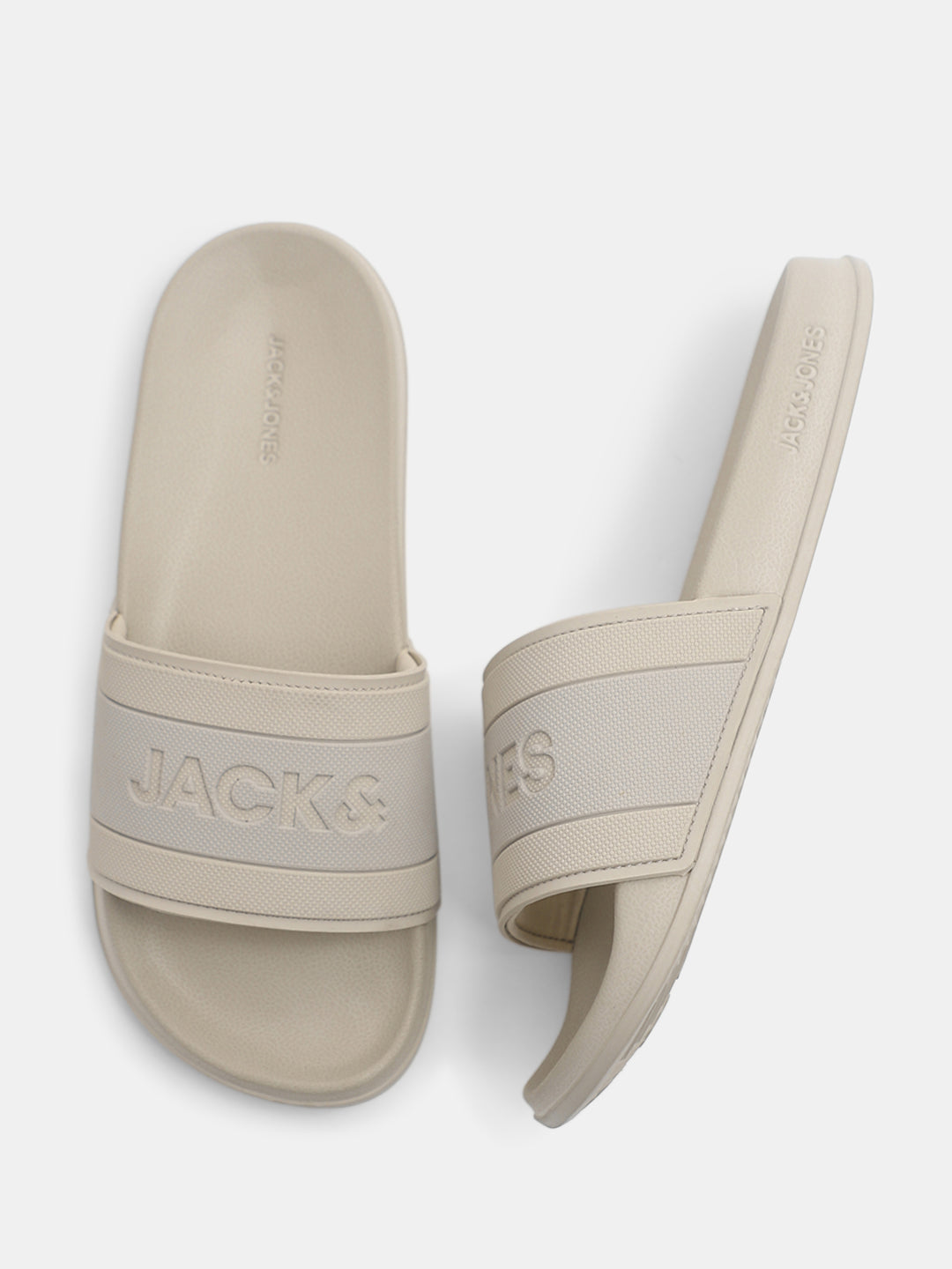 Beige Logo Print Pool Sliders