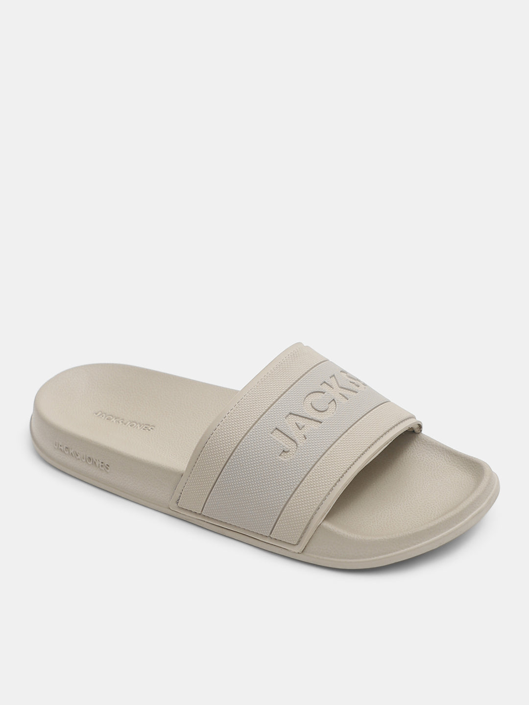 Beige Logo Print Pool Sliders