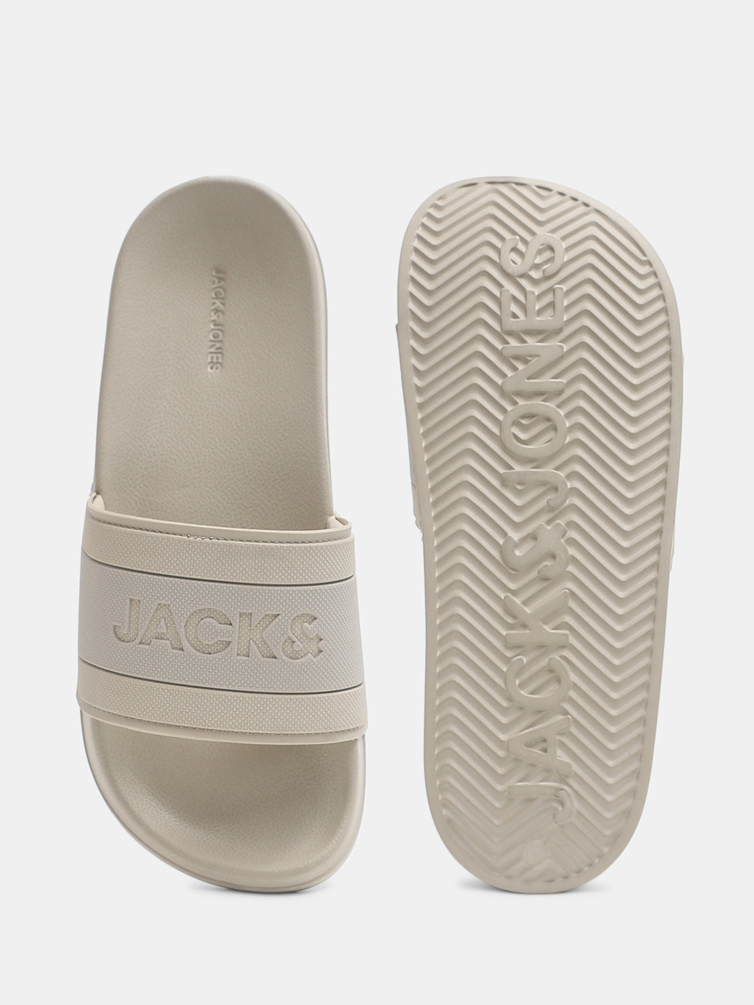 Beige Logo Print Pool Sliders