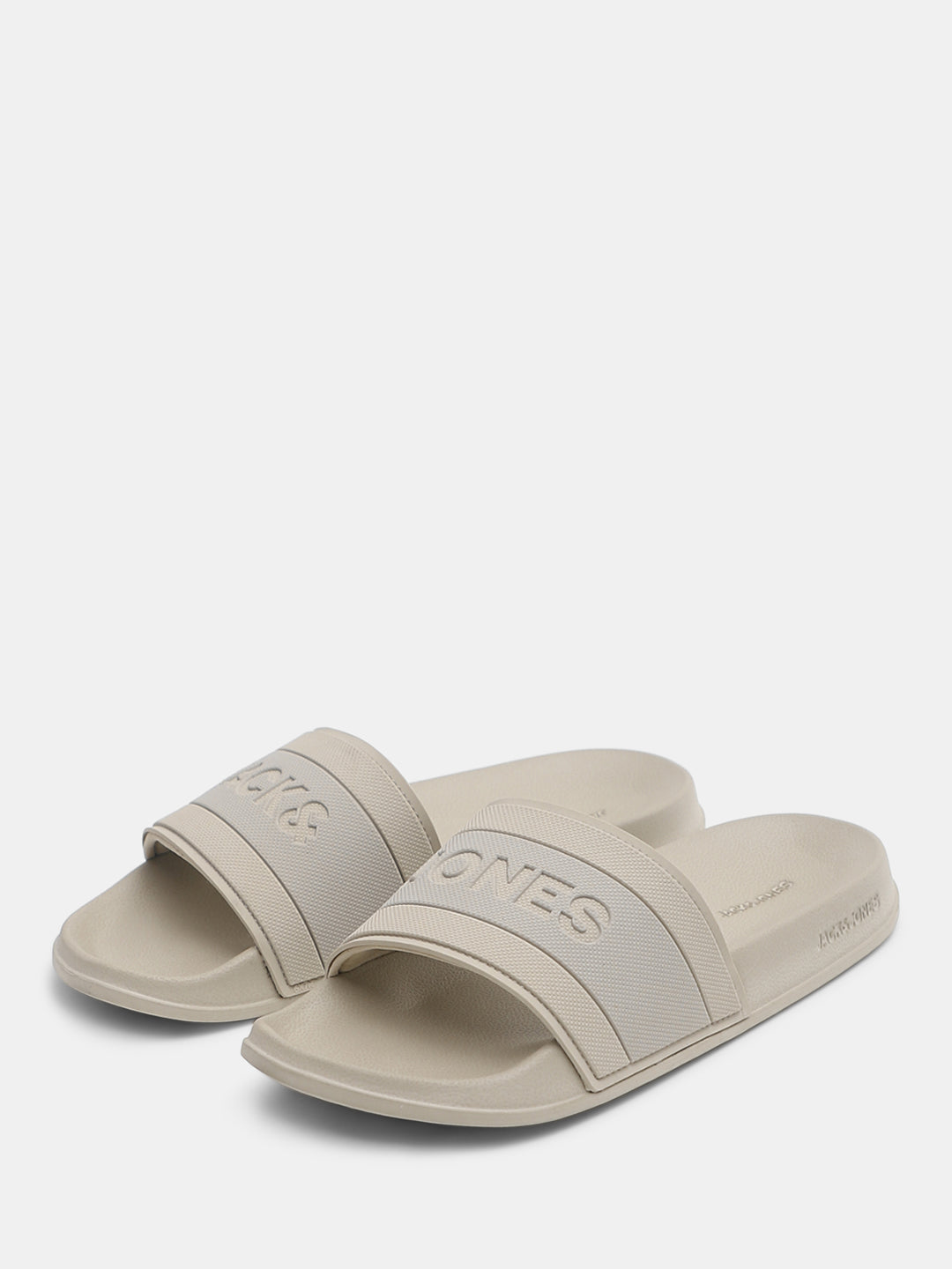 Beige Logo Print Pool Sliders
