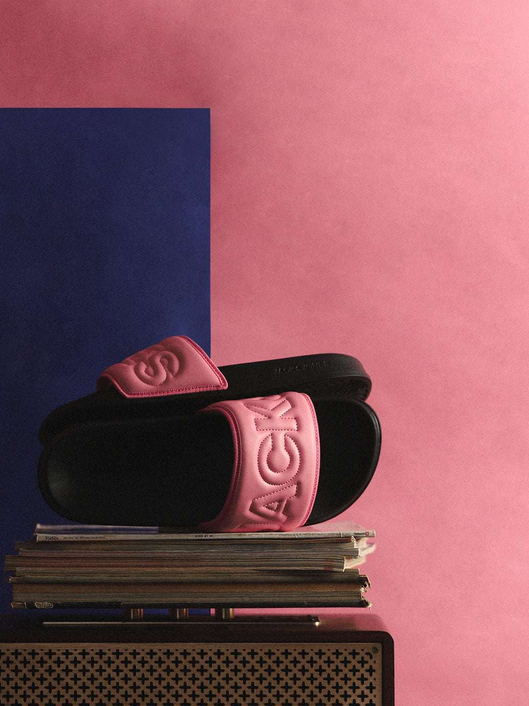 Pink Quilted Logo Pool Sliders