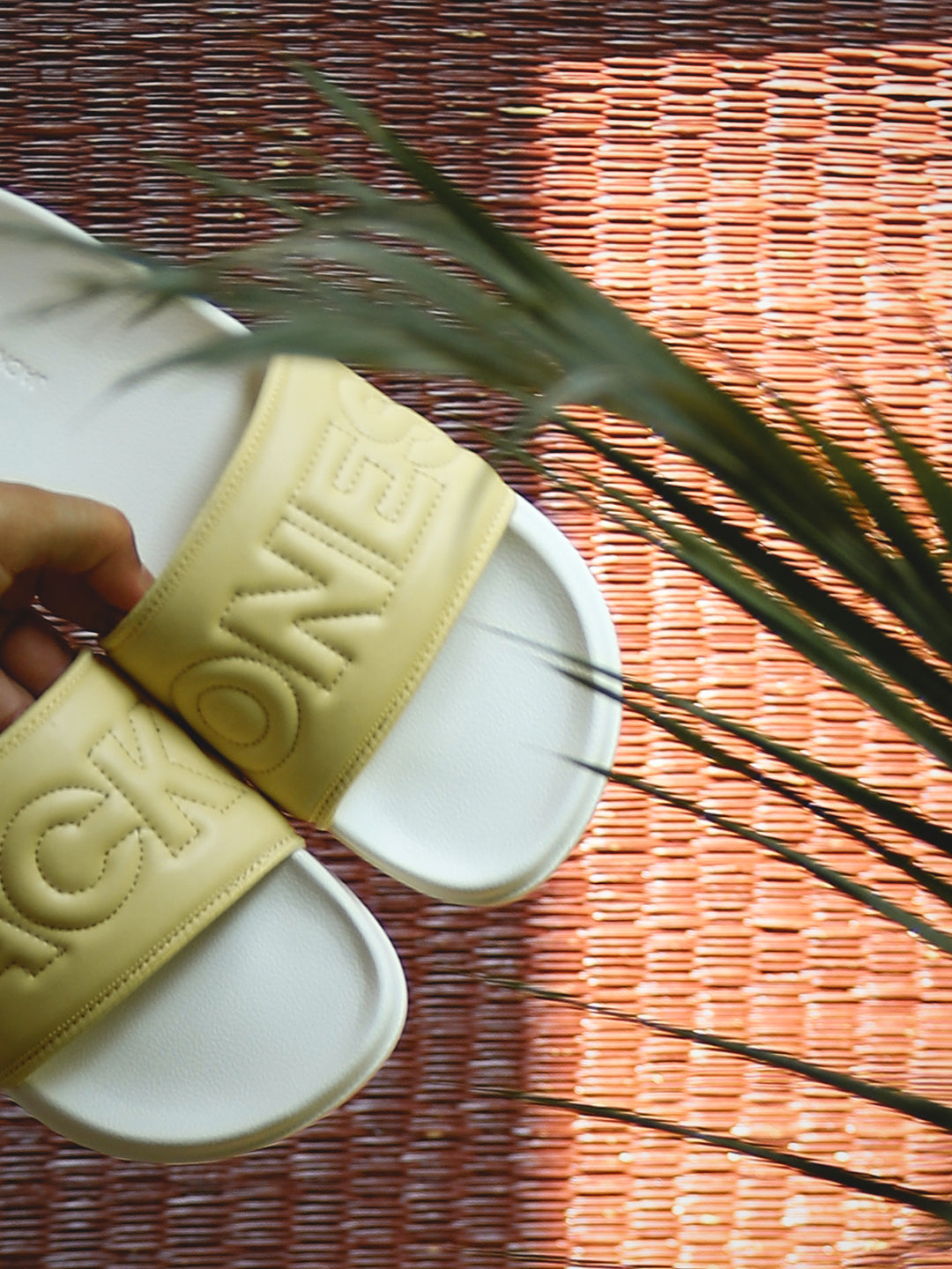 Yellow Stitch Logo Quilted Pool Sliders