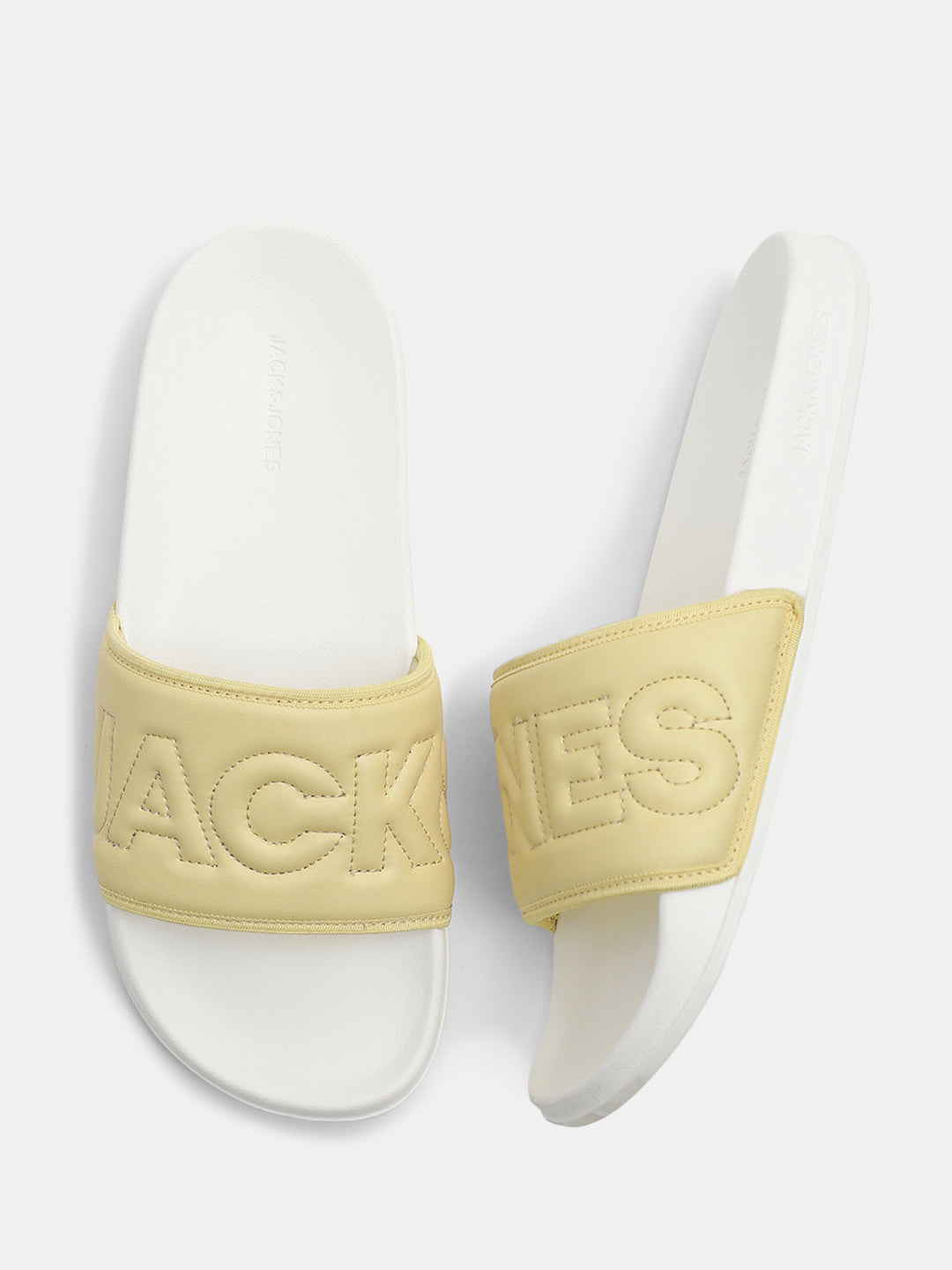 Yellow Stitch Logo Quilted Pool Sliders