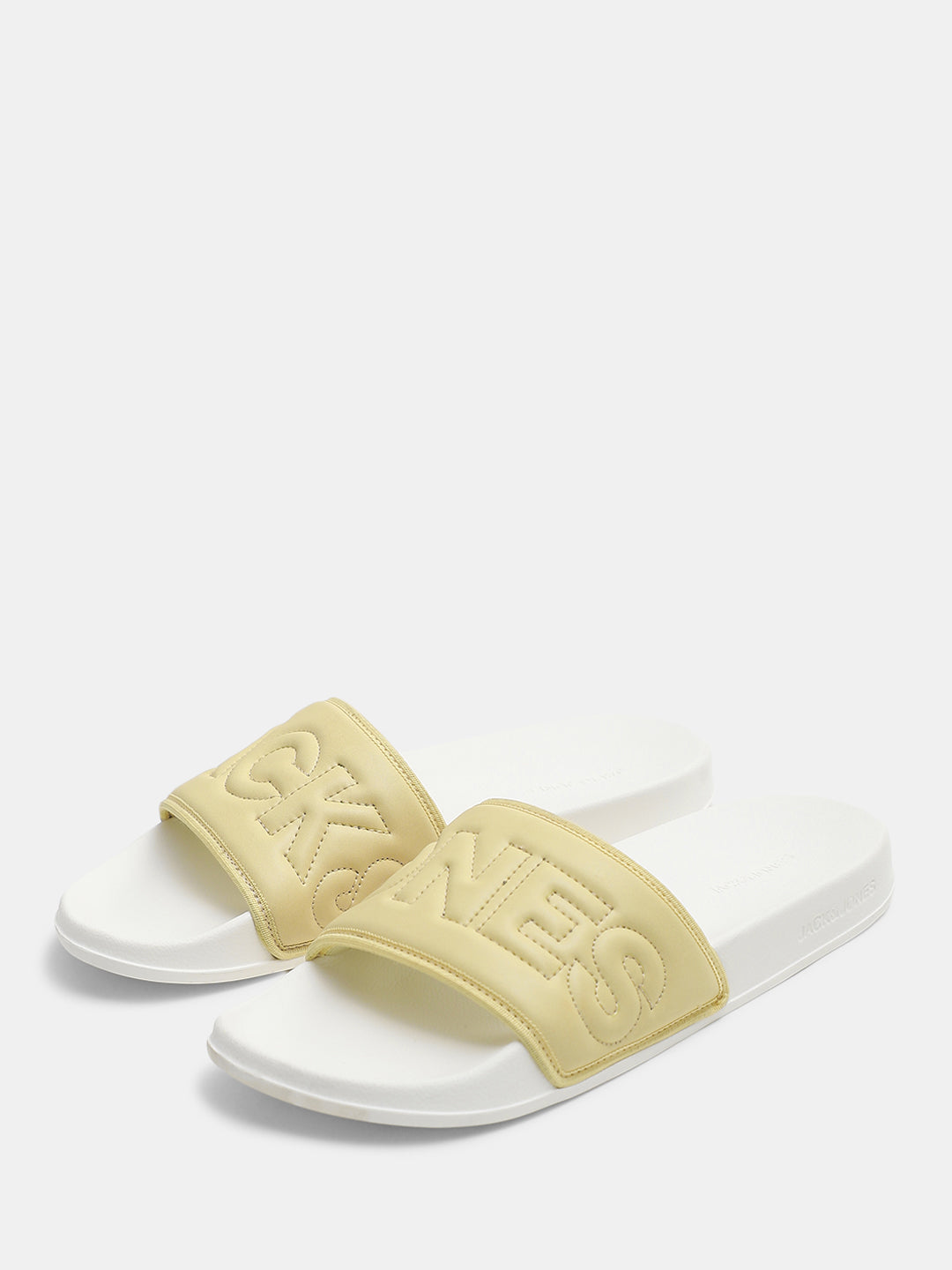 Yellow Stitch Logo Quilted Pool Sliders
