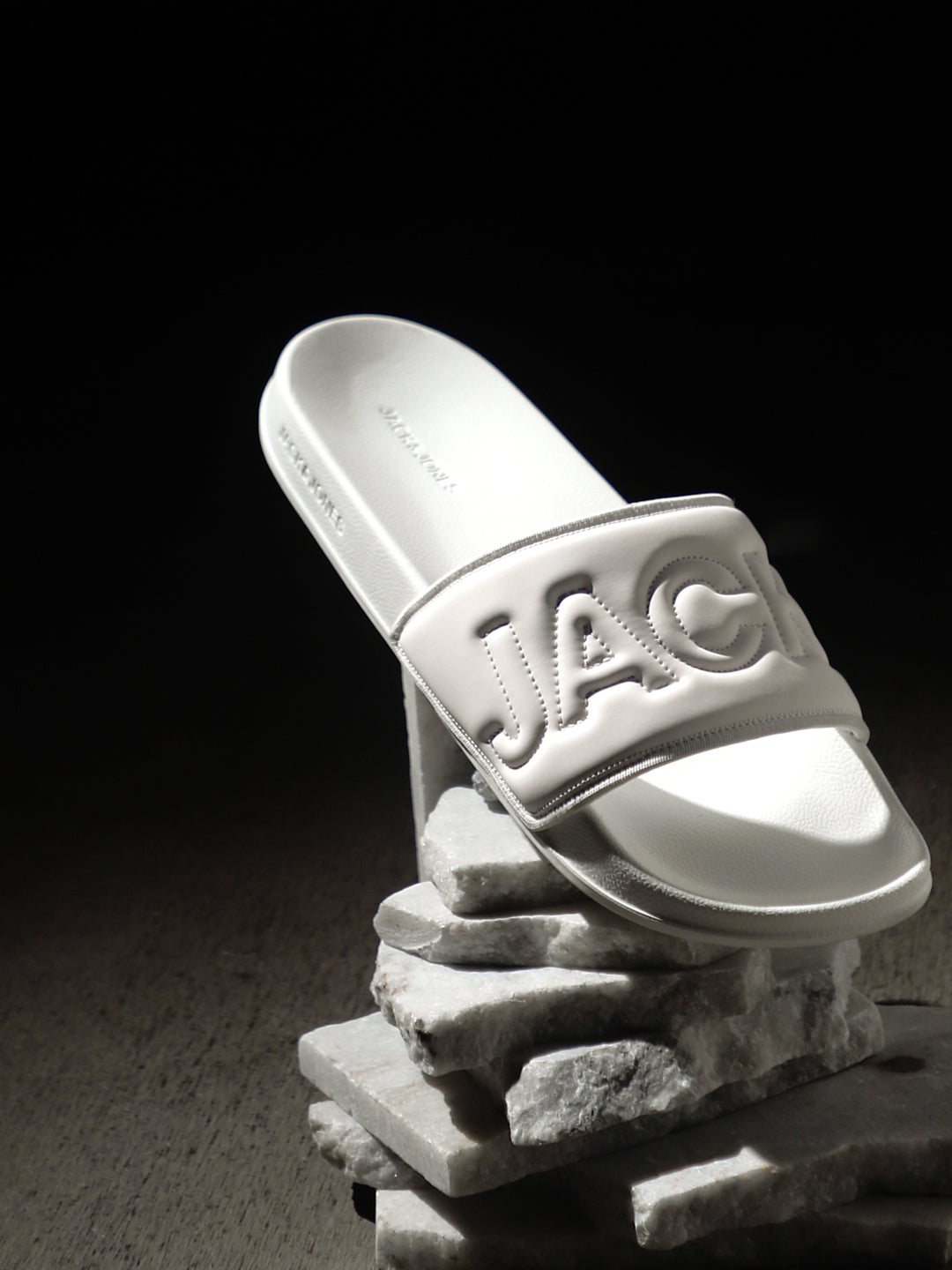 White Quilted Logo Pool Sliders