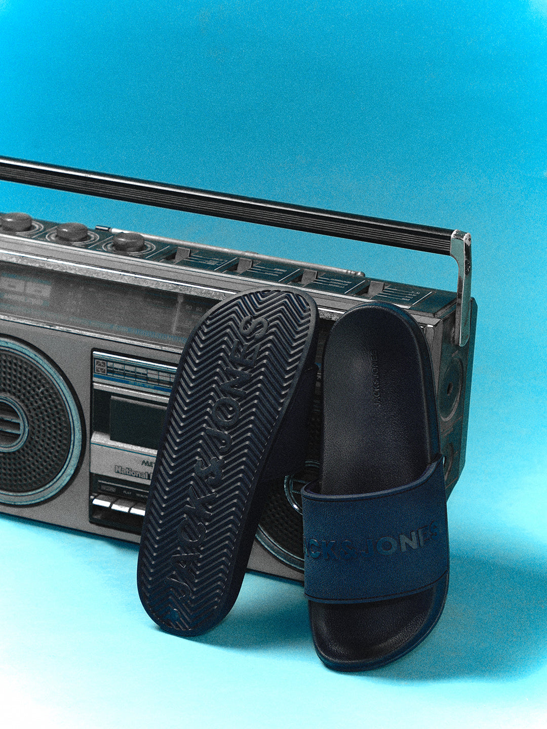 Navy Blue Glossy Logo Pool Sliders