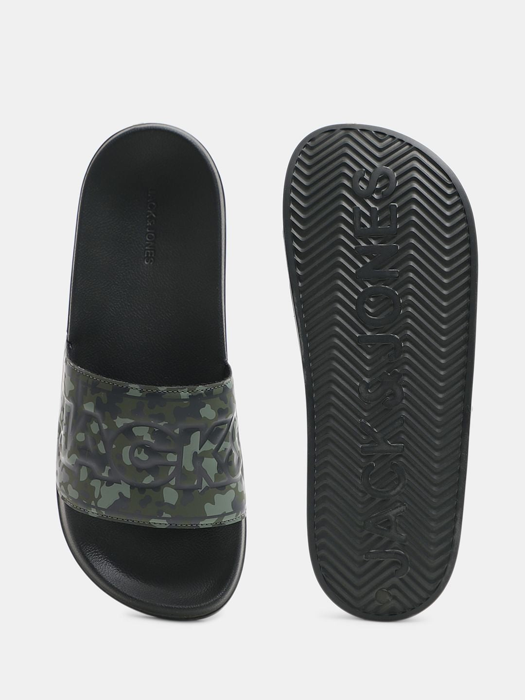 Green Camo Print Pool Sliders