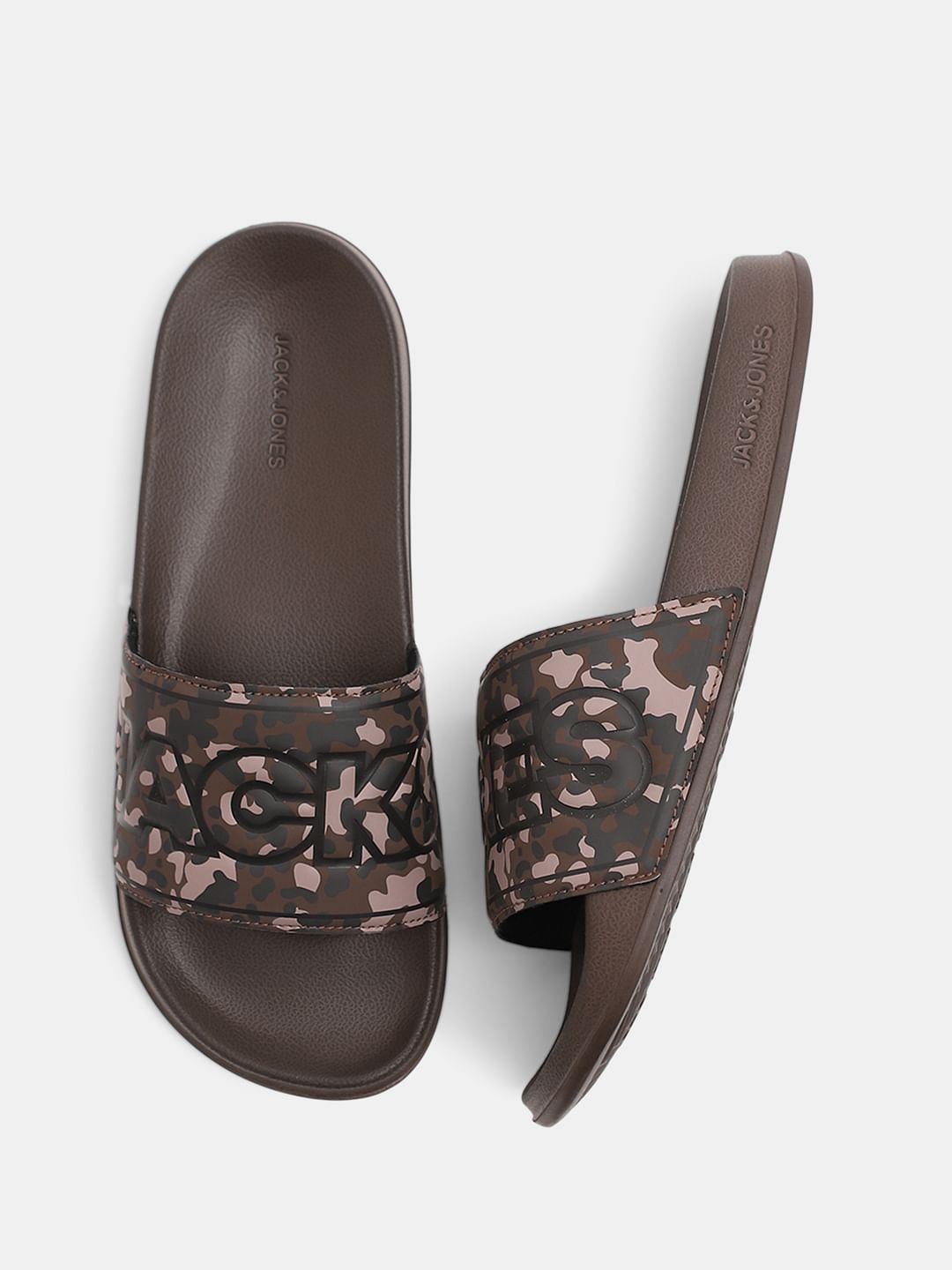 Brown Camo Print Pool Sliders