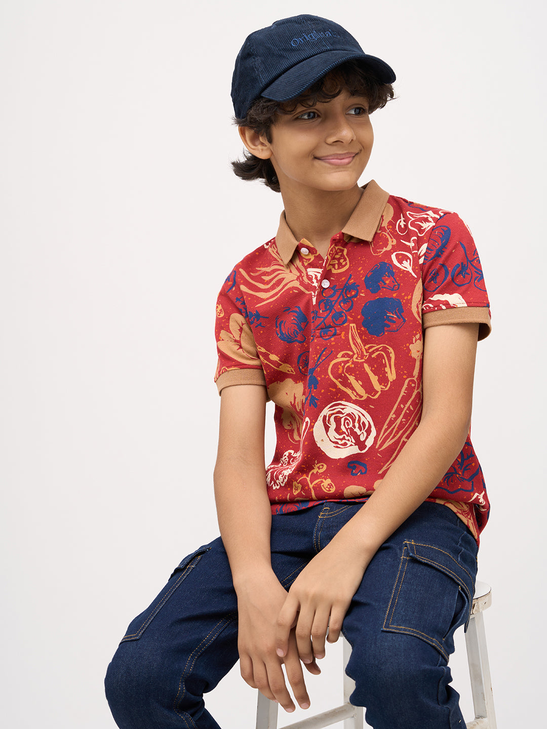 Boys Red Veggies Print Polo