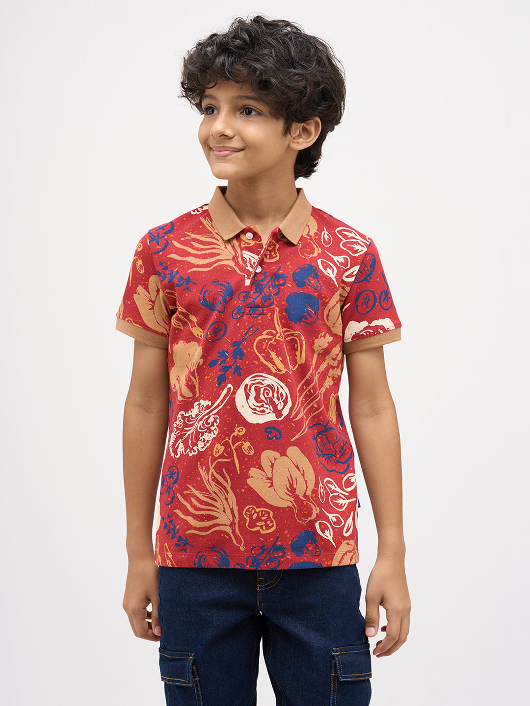 Boys Red Veggies Print Polo