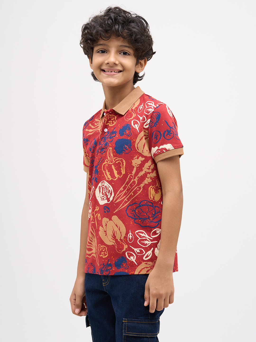 Boys Red Veggies Print Polo