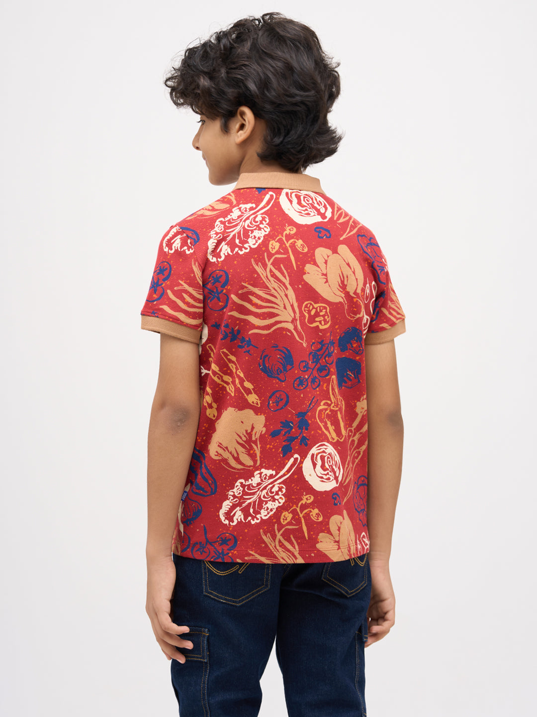 Boys Red Veggies Print Polo