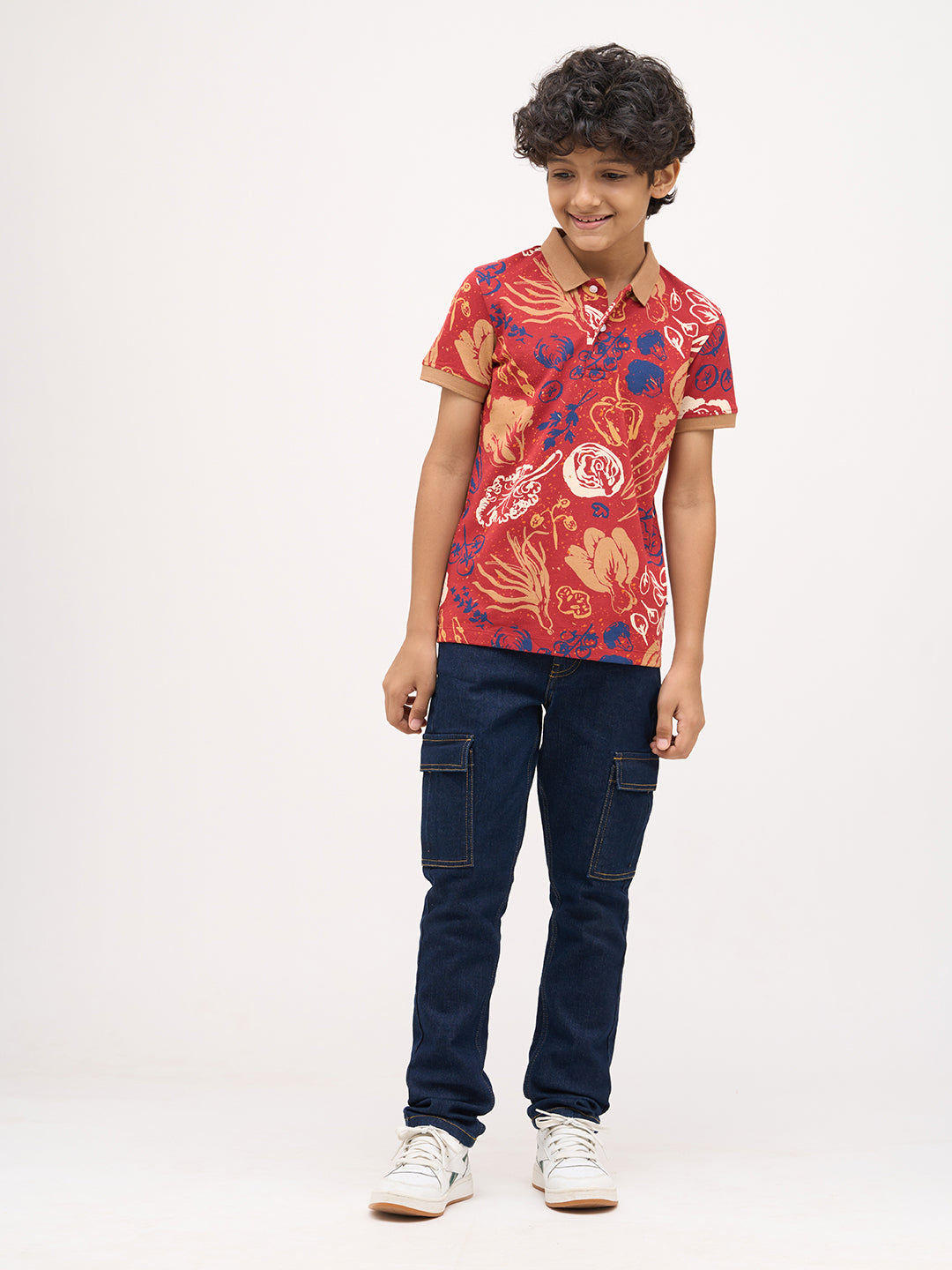 Boys Red Veggies Print Polo