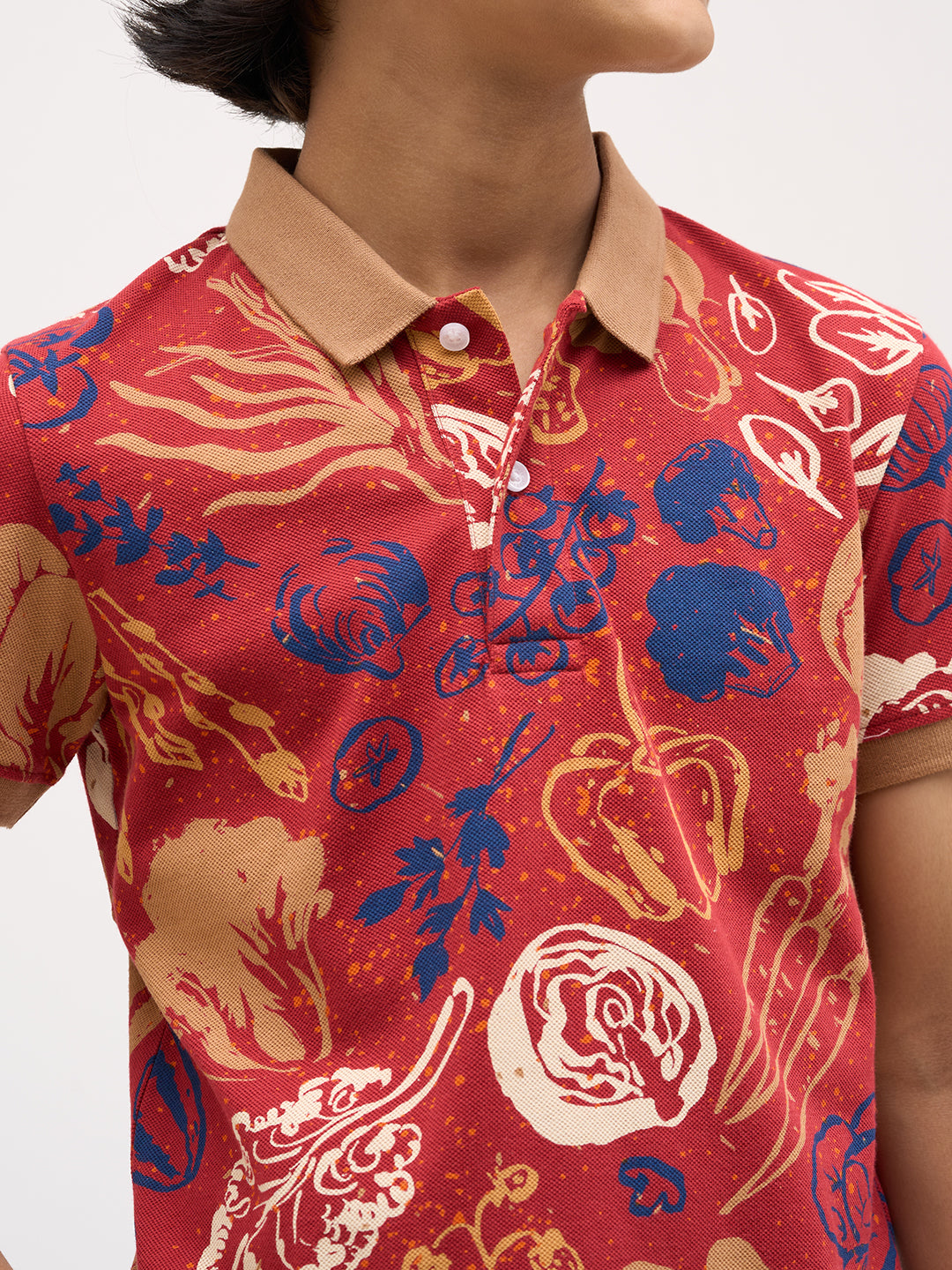 Boys Red Veggies Print Polo