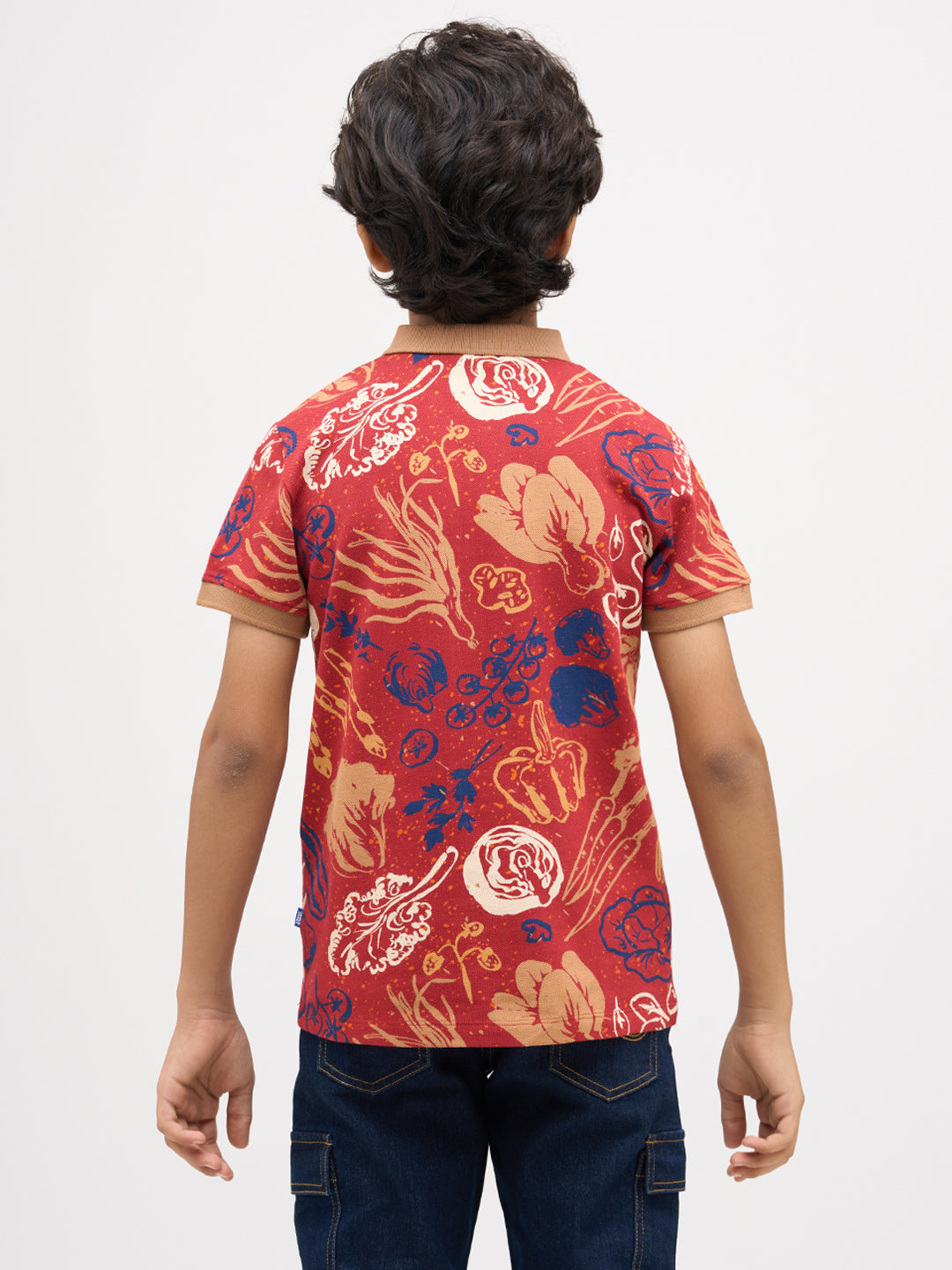 Boys Red Veggies Print Polo
