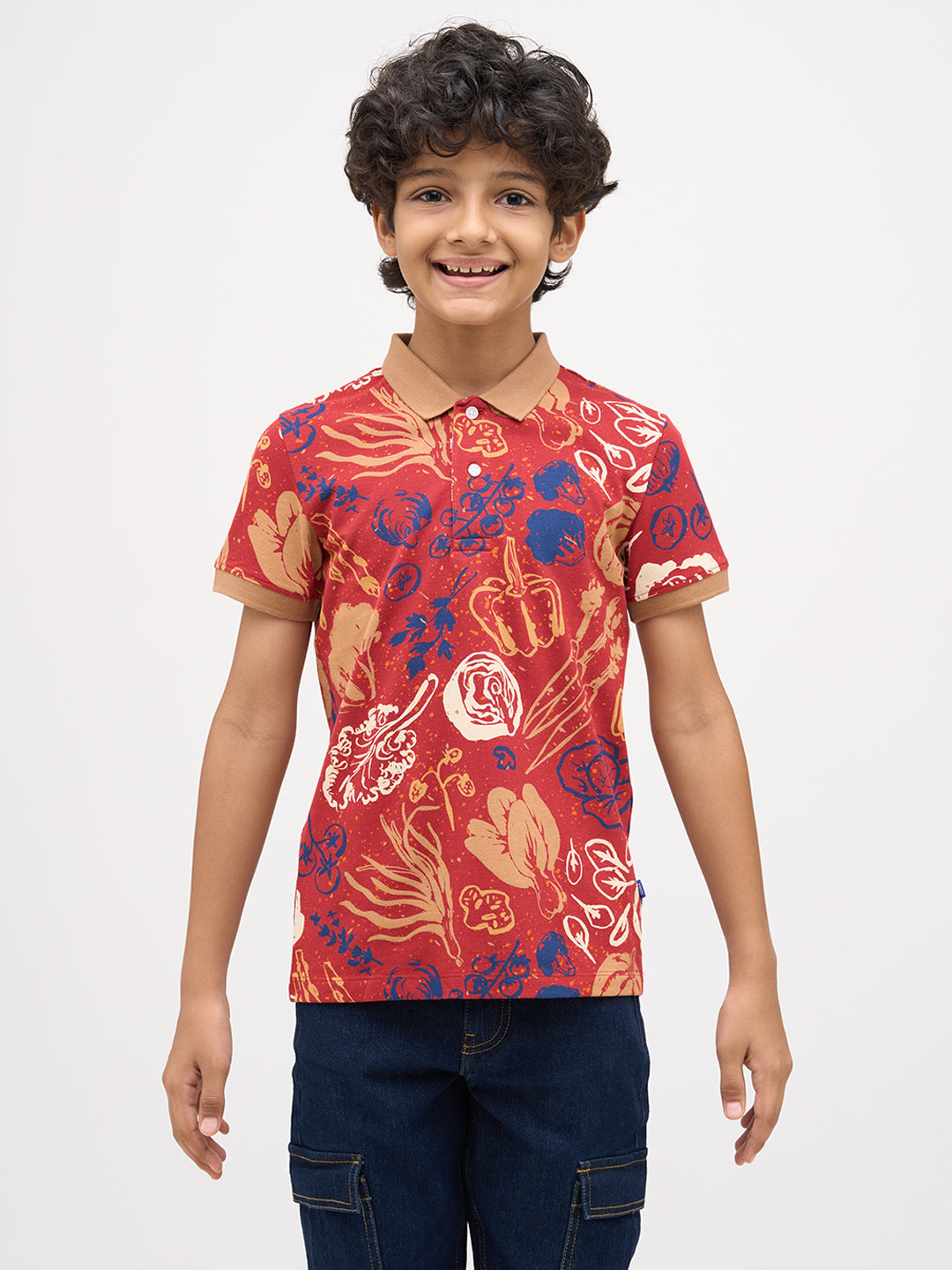 Boys Red Veggies Print Polo