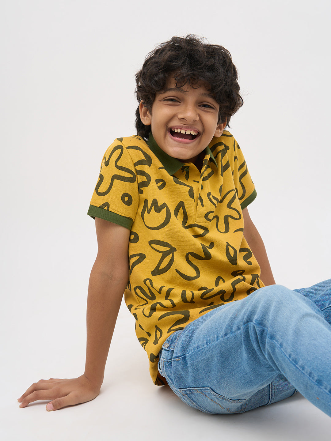 Yellow Printed Cotton Polo