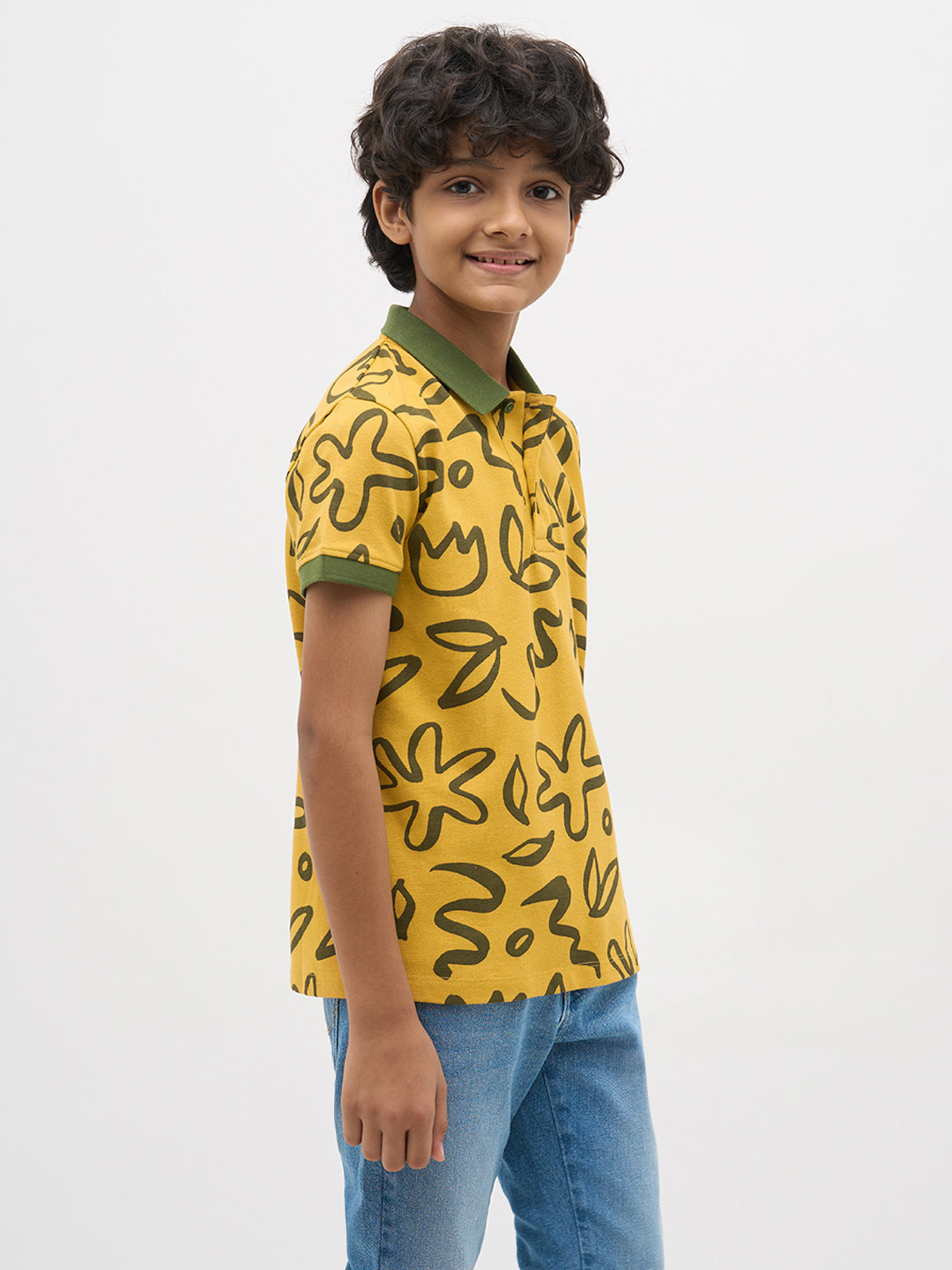 Yellow Printed Cotton Polo