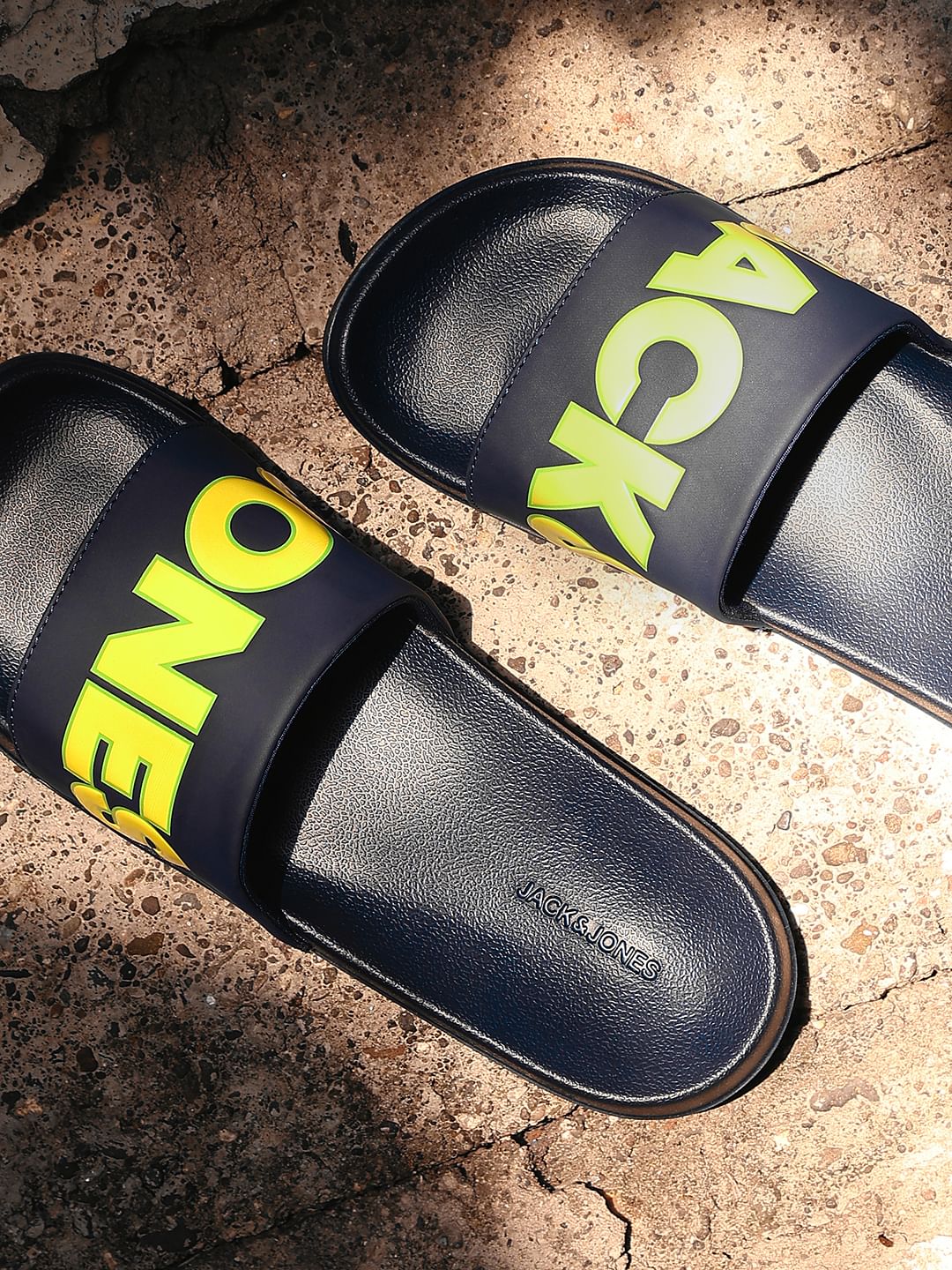 Navy Blue Contrast Logo PU Pool Sliders