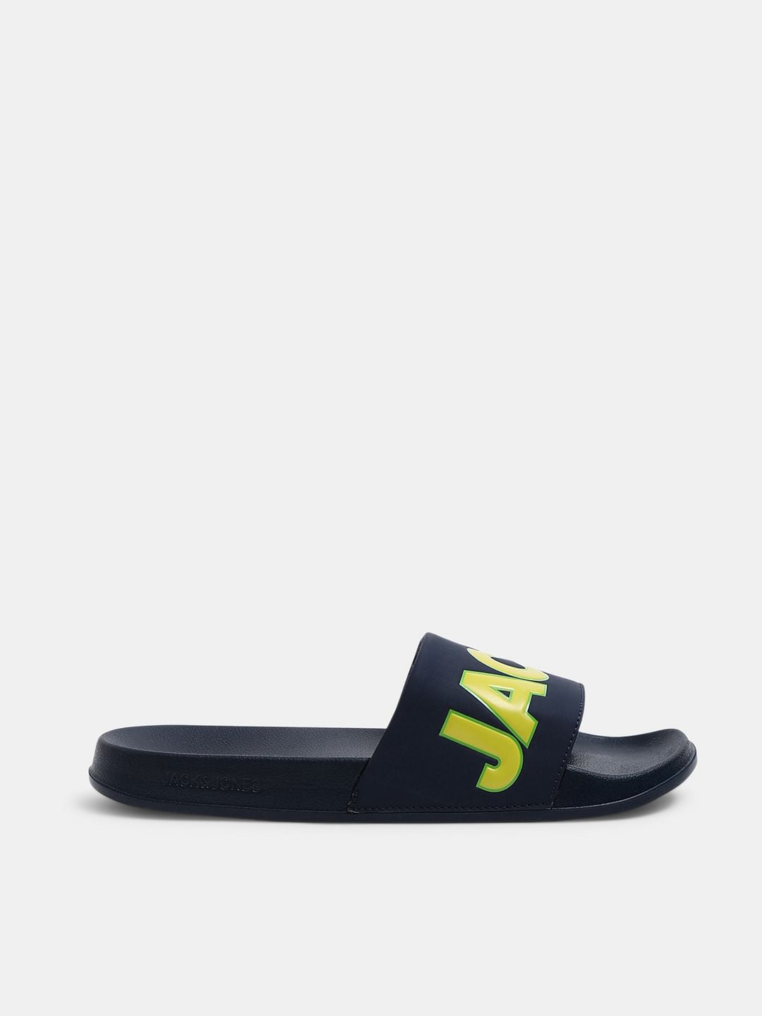 Navy Blue Contrast Logo PU Pool Sliders