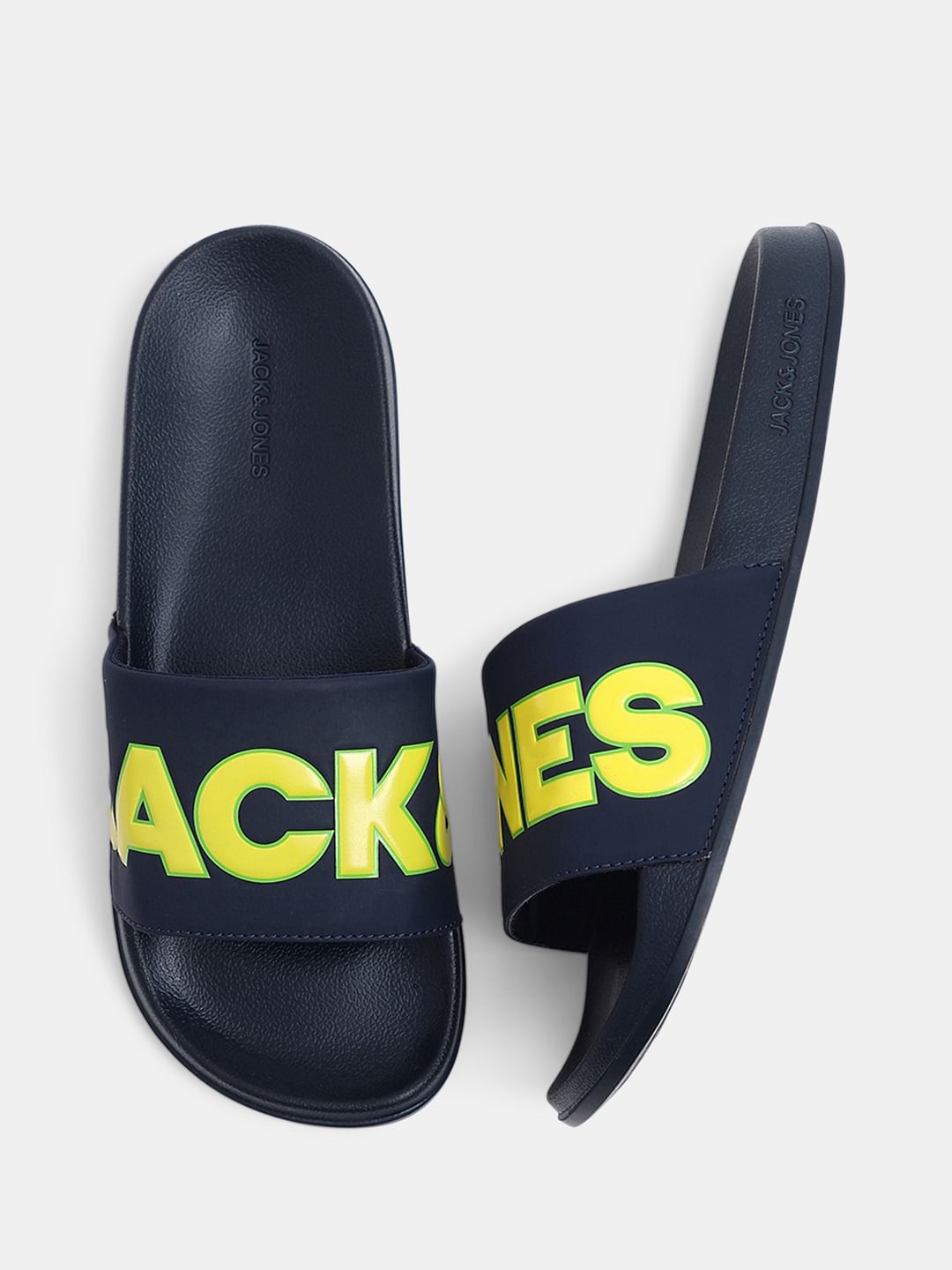 Navy Blue Contrast Logo PU Pool Sliders