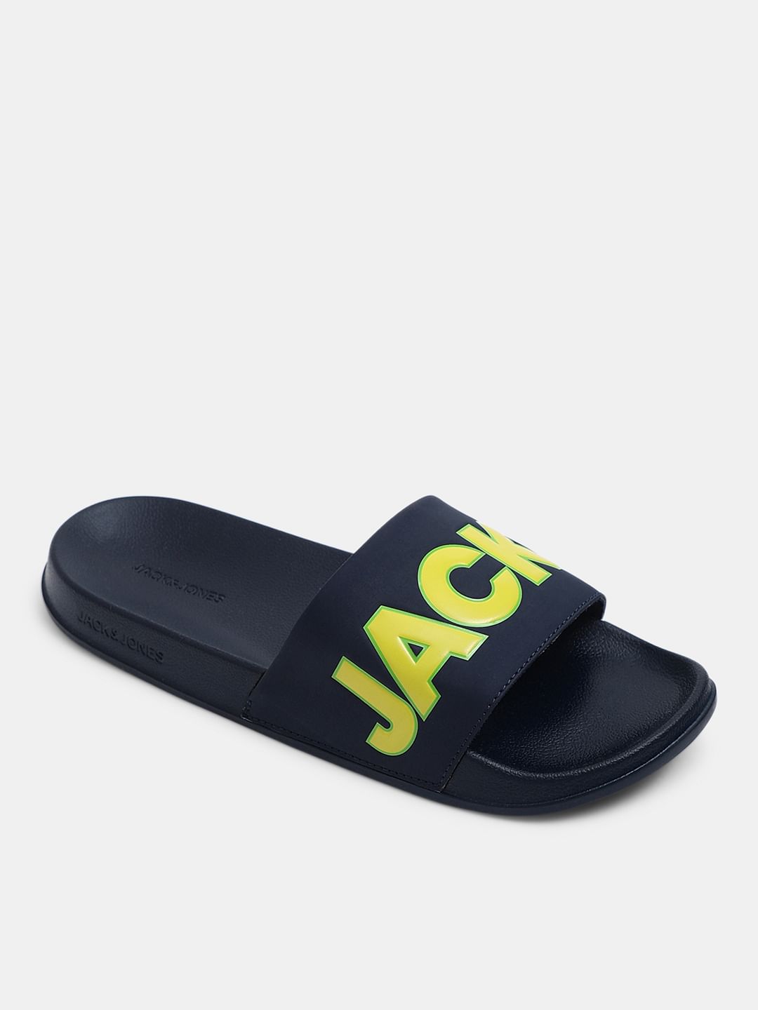 Navy Blue Contrast Logo PU Pool Sliders