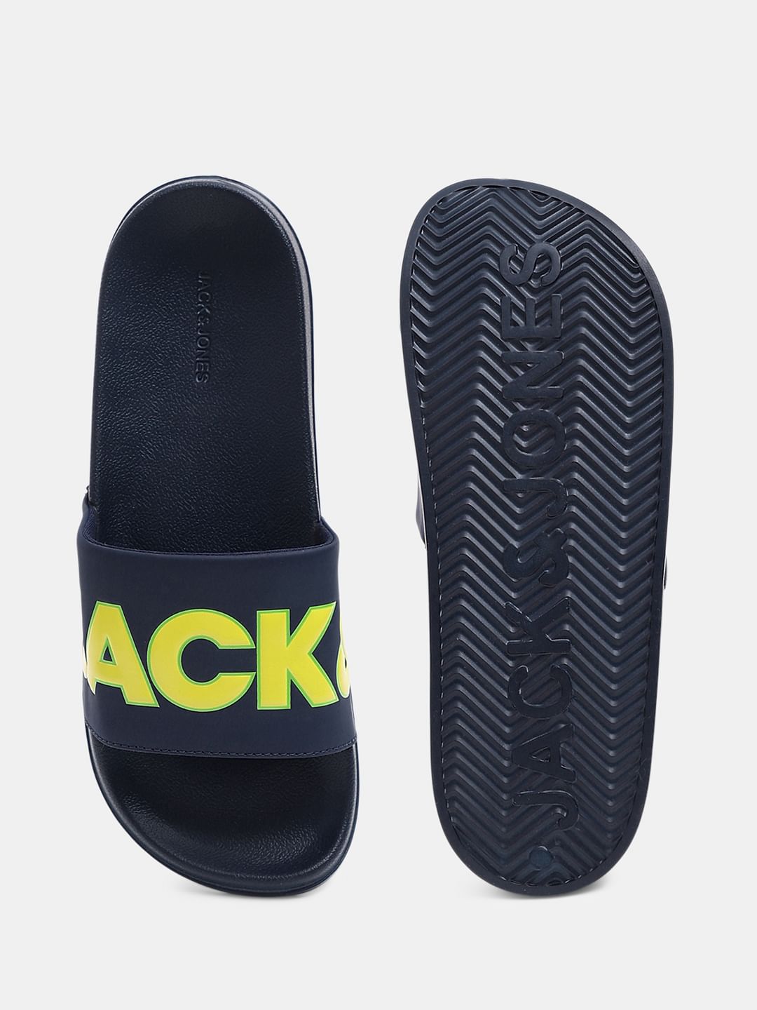 Navy Blue Contrast Logo PU Pool Sliders