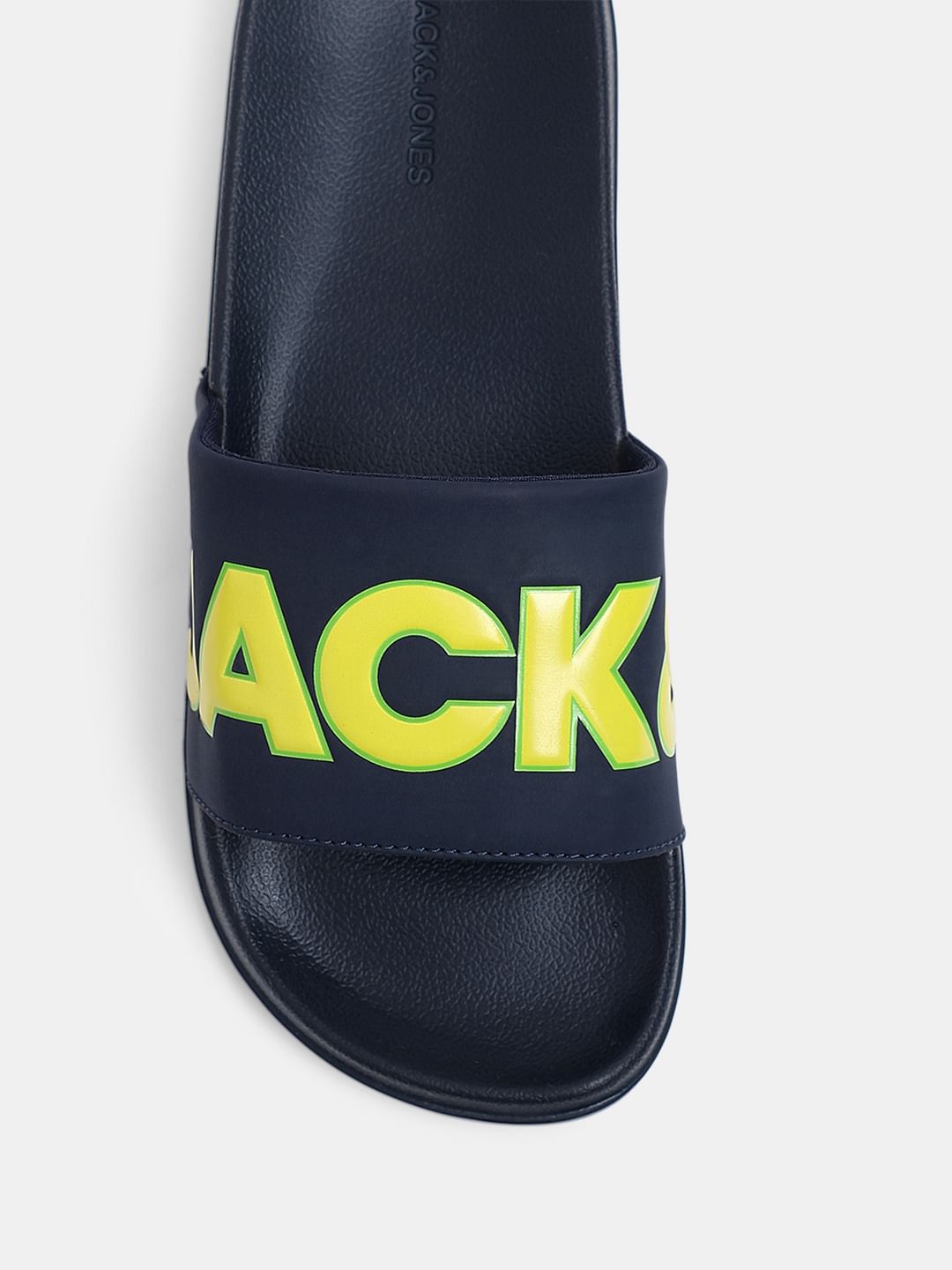 Navy Blue Contrast Logo PU Pool Sliders