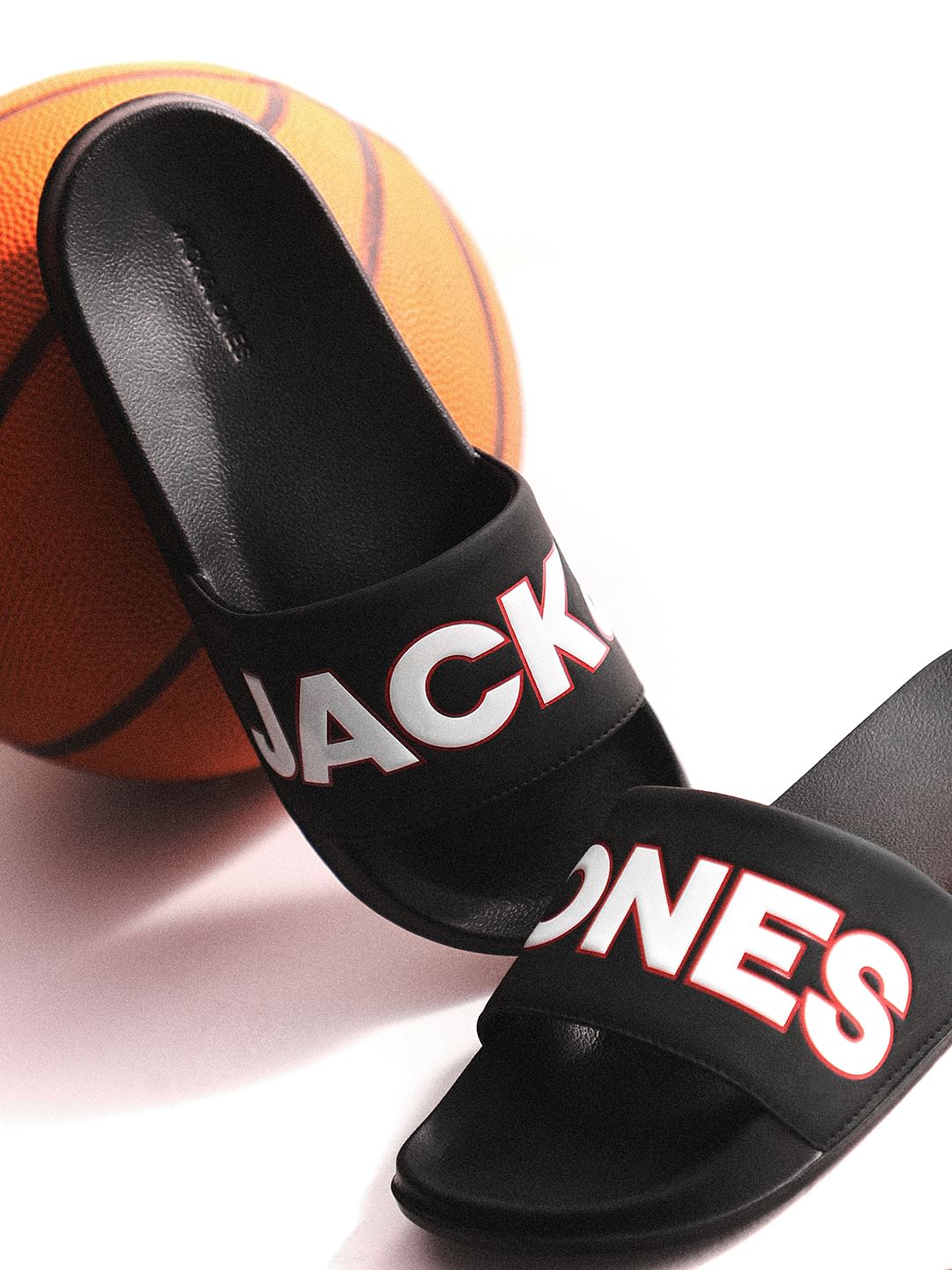 Black Contrast Logo PU Pool Sliders