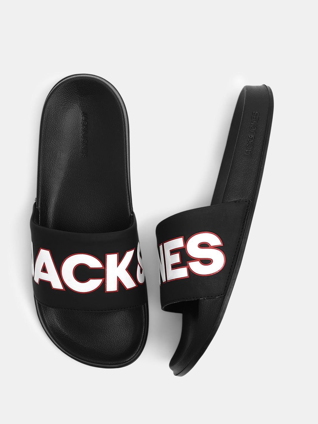 Black Contrast Logo PU Pool Sliders