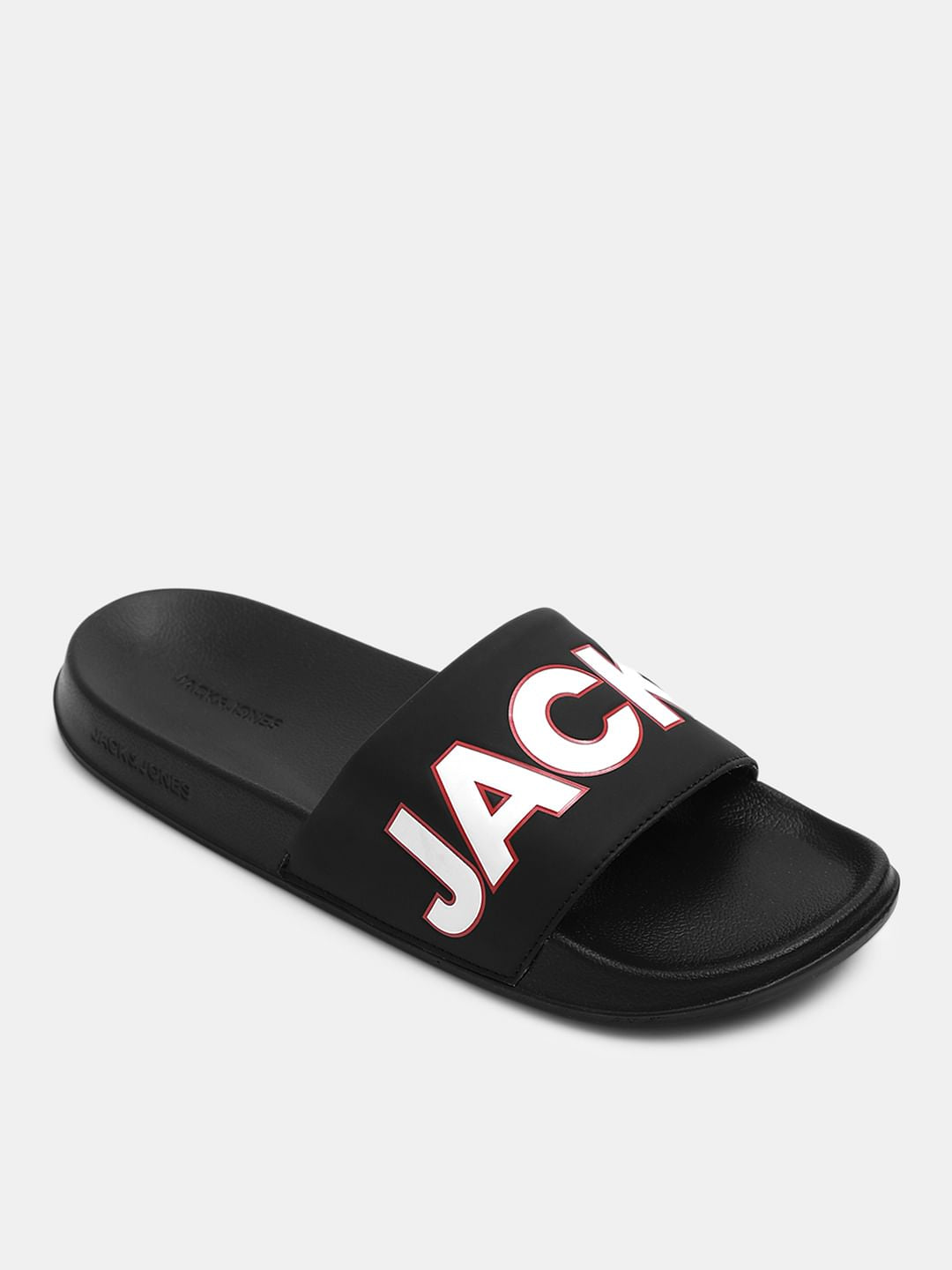 Black Contrast Logo PU Pool Sliders