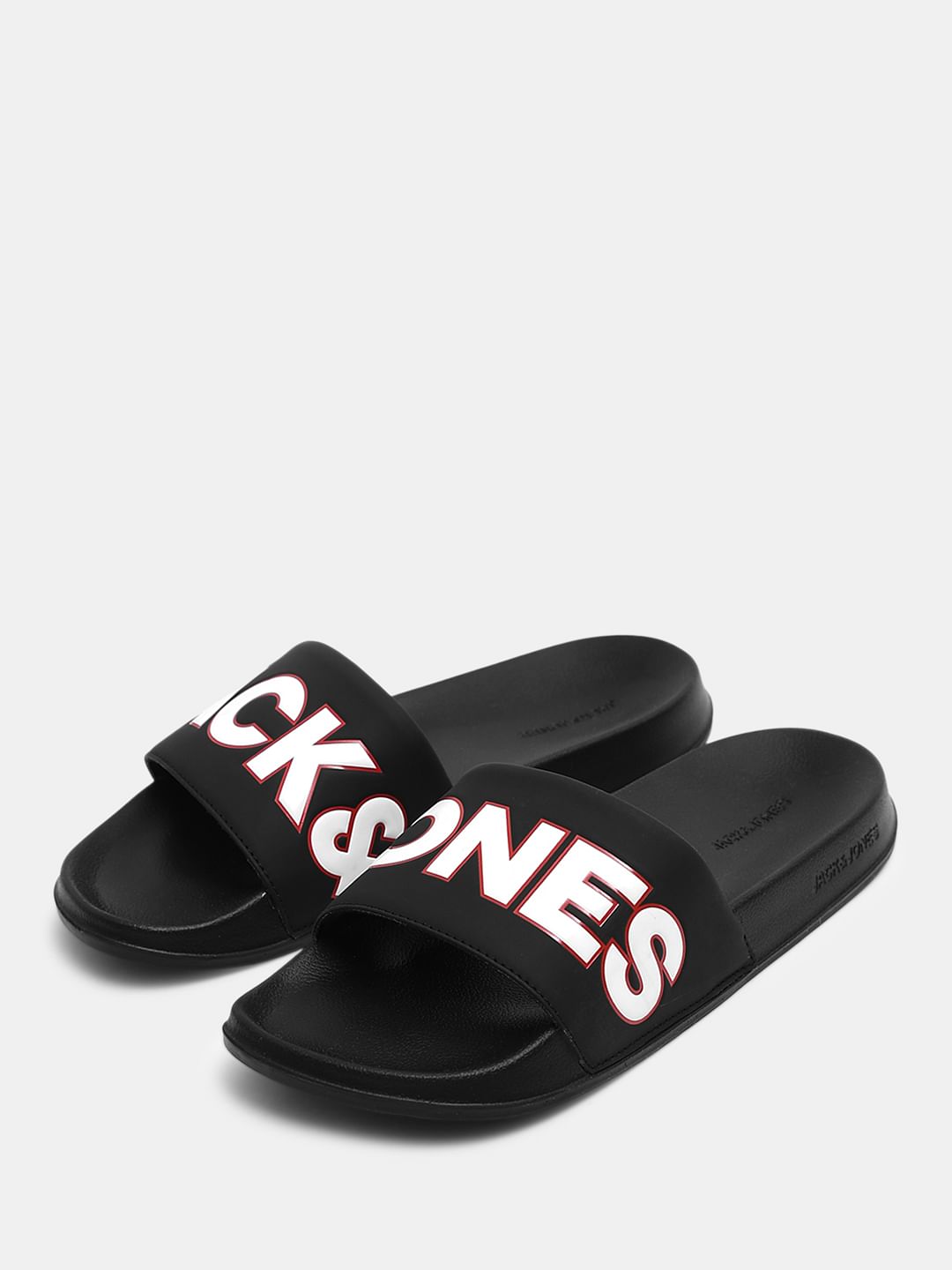 Black Contrast Logo PU Pool Sliders